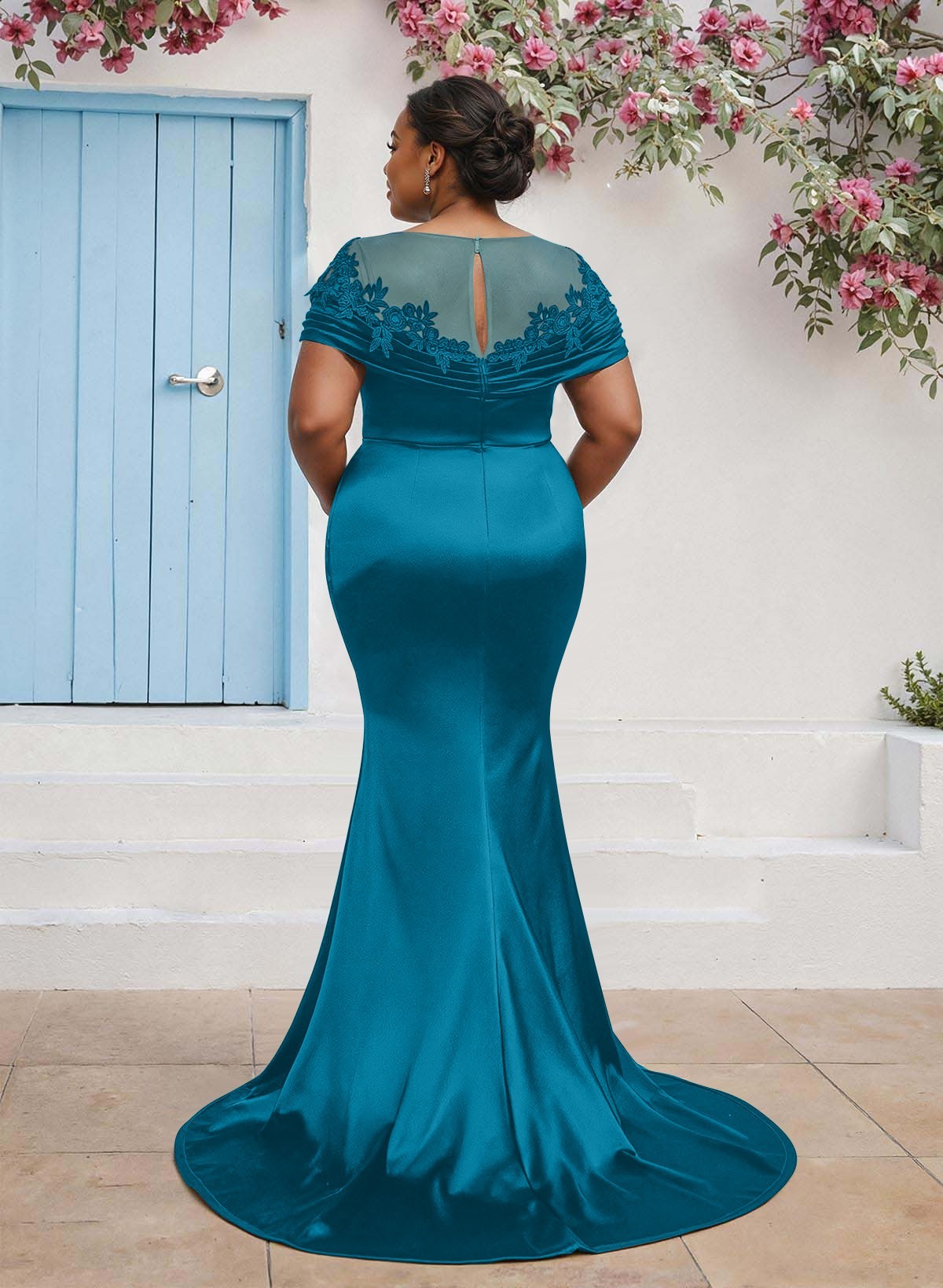 Trumpet/Mermaid Illusion Neck Sleeveless Sweep Train Bridesmaid Dresses With Pleated/Appliques Lace, product image 28