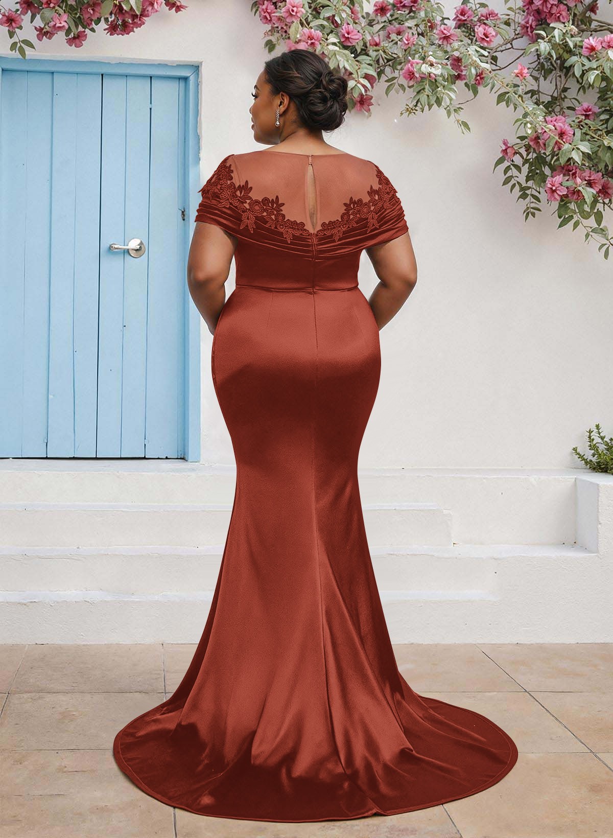 Trumpet/Mermaid Illusion Neck Sleeveless Sweep Train Bridesmaid Dresses With Pleated/Appliques Lace, product image 100