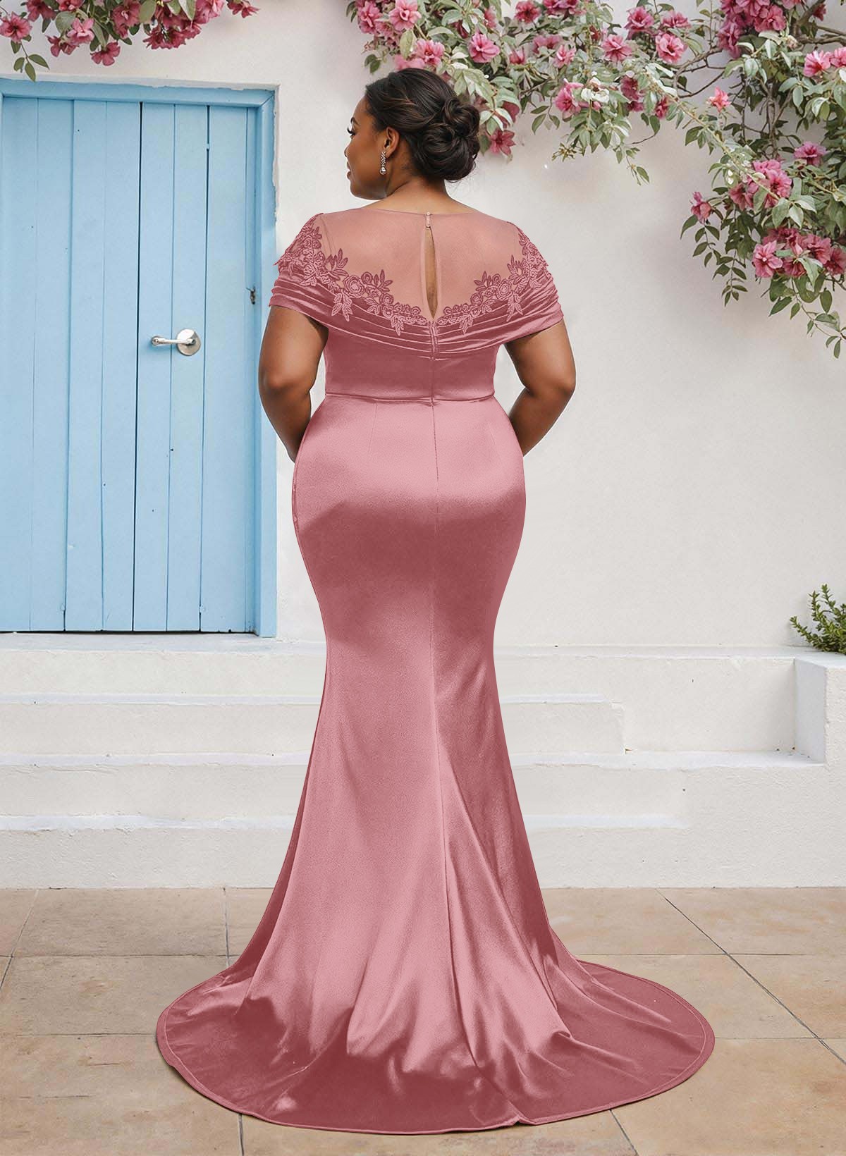 Trumpet/Mermaid Illusion Neck Sleeveless Sweep Train Bridesmaid Dresses With Pleated/Appliques Lace, product image 78