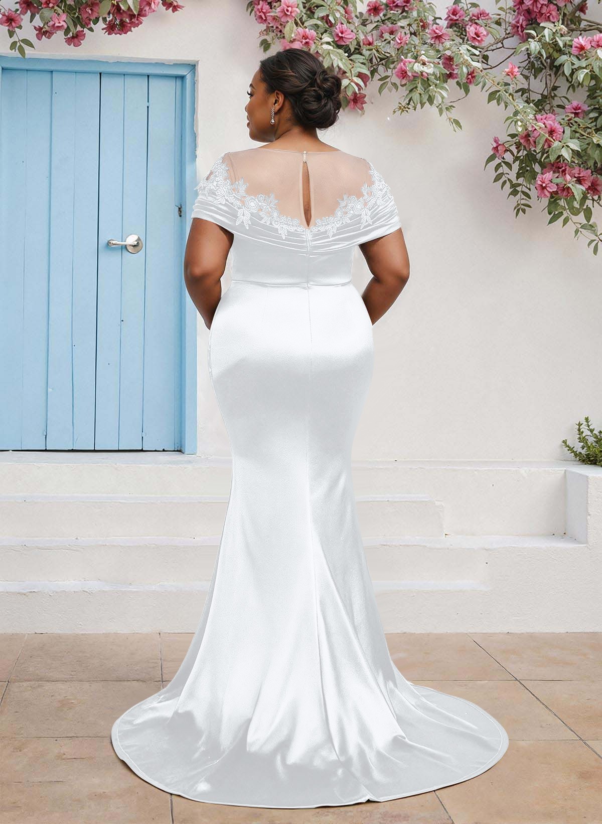 Trumpet/Mermaid Illusion Neck Sleeveless Sweep Train Bridesmaid Dresses With Pleated/Appliques Lace, product image 96