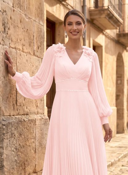 A-Line V-Neck Long Sleeves Ankle-Length Chiffon Mother Of The Bride Dresses