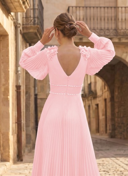 A-Line V-Neck Long Sleeves Ankle-Length Chiffon Mother Of The Bride Dresses