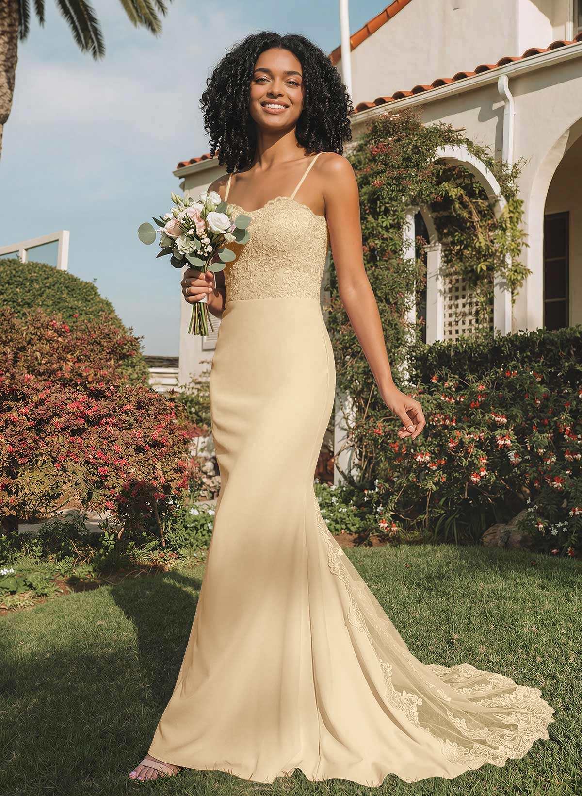 Trumpet/Mermaid Sweetheart Elastic Satin Bridesmaid Dresses With Appliques Lace, product image 25
