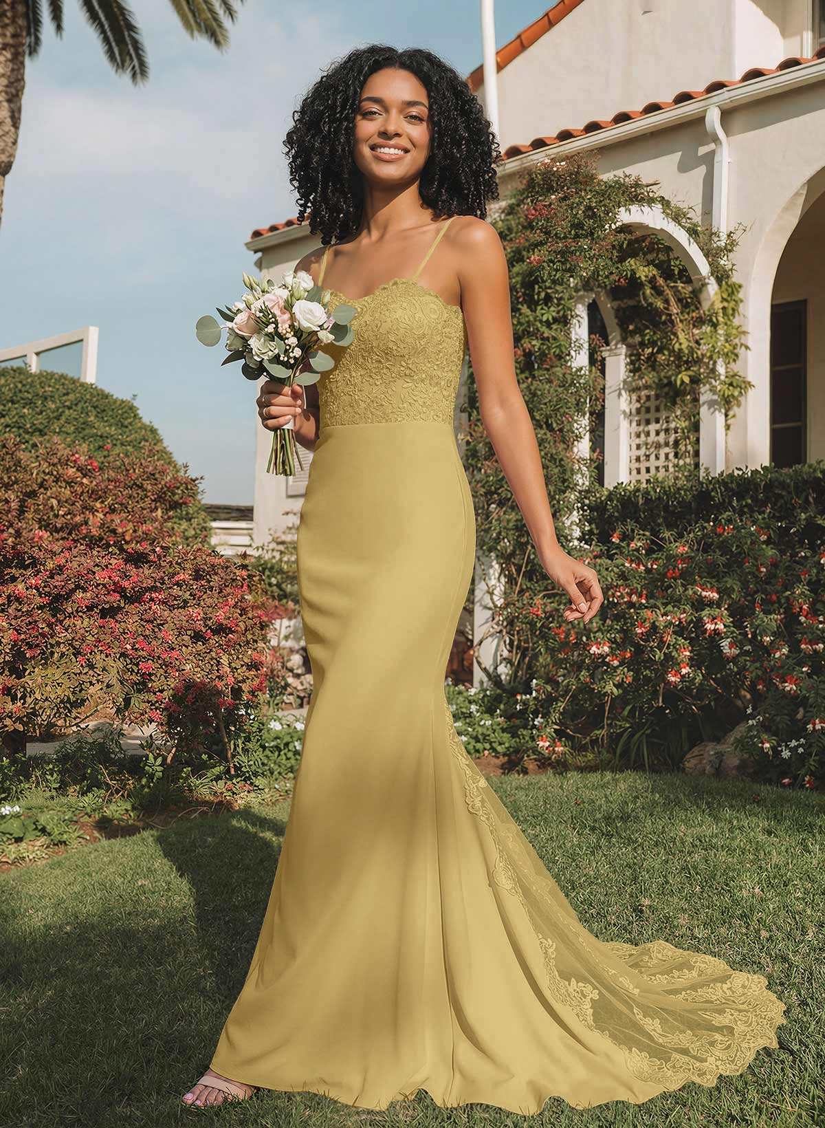 Trumpet/Mermaid Sweetheart Elastic Satin Bridesmaid Dresses With Appliques Lace, product image 120