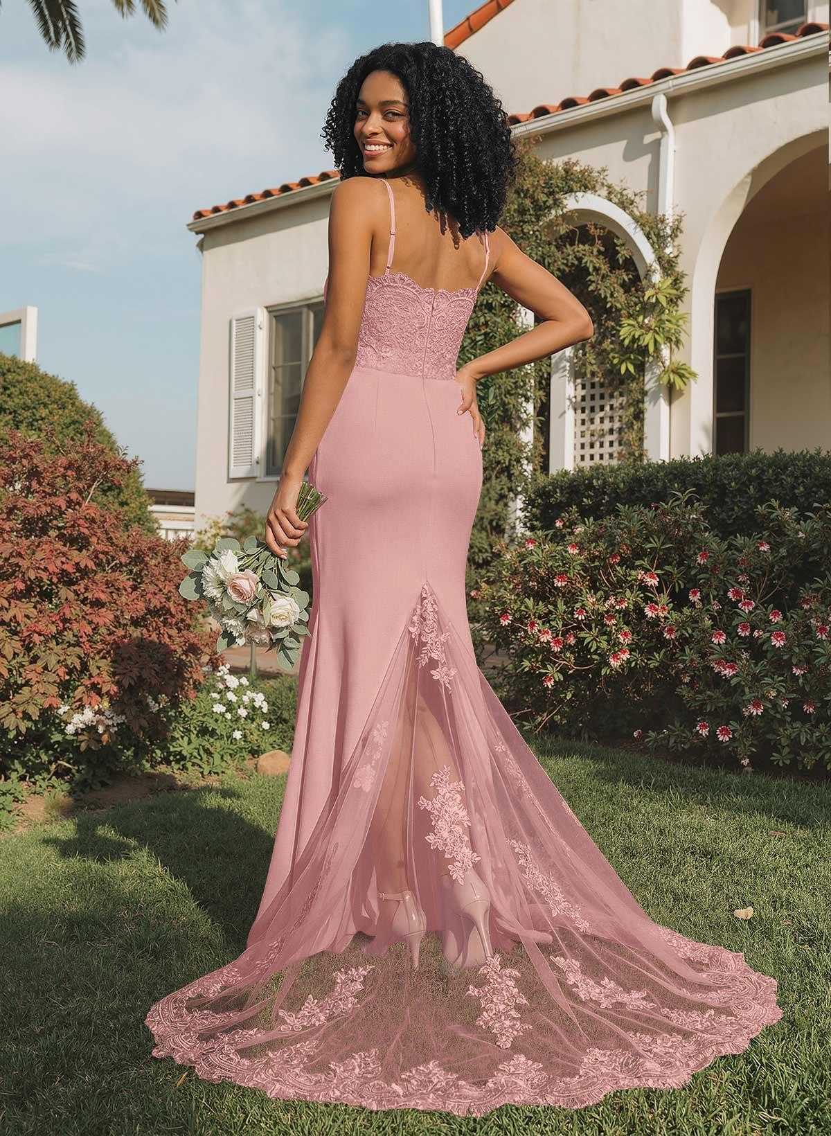 Trumpet/Mermaid Sweetheart Elastic Satin Bridesmaid Dresses With Appliques Lace, product image 47