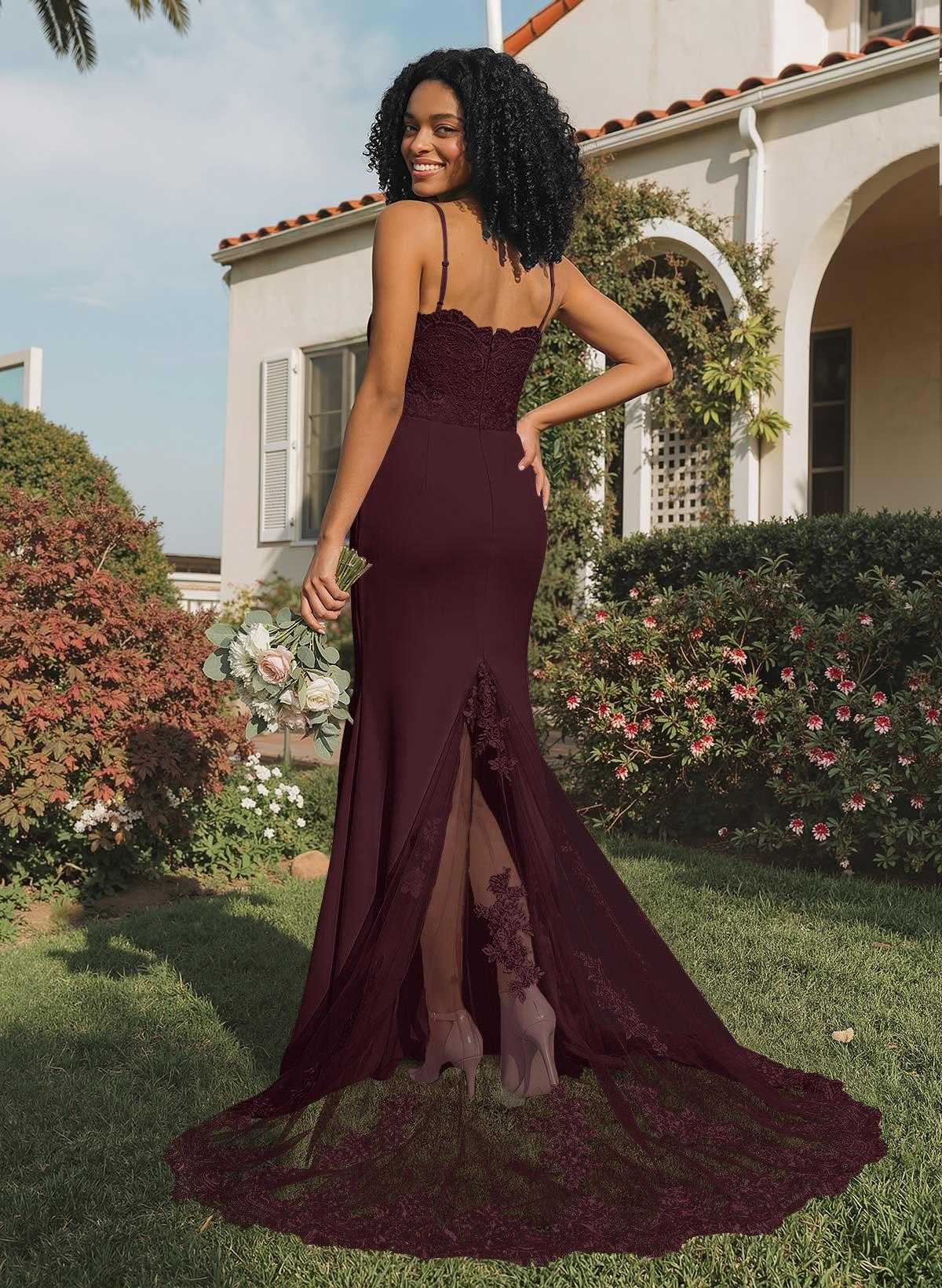 Trumpet/Mermaid Sweetheart Elastic Satin Bridesmaid Dresses With Appliques Lace, product image 50