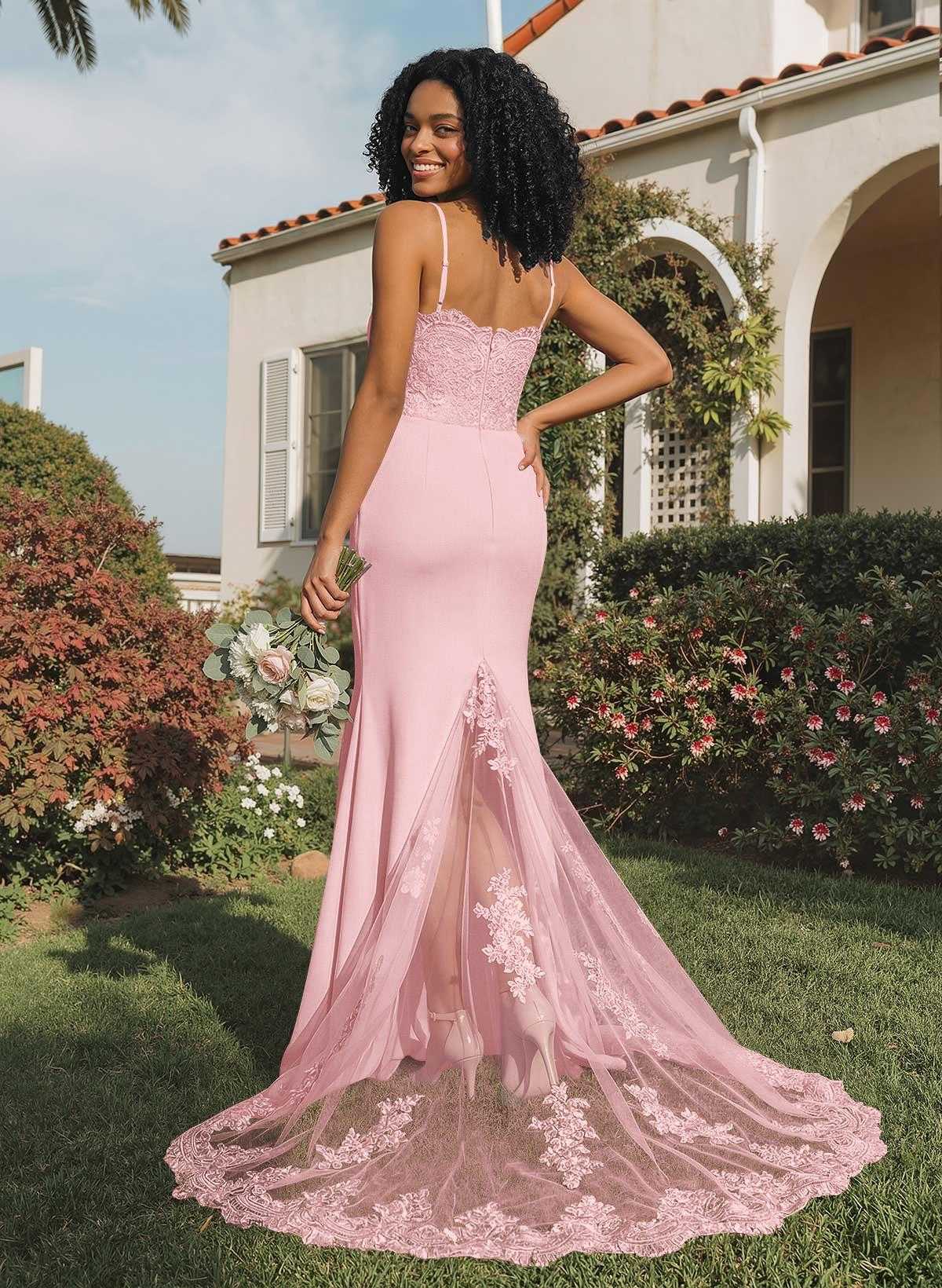 Trumpet/Mermaid Sweetheart Elastic Satin Bridesmaid Dresses With Appliques Lace, product image 127