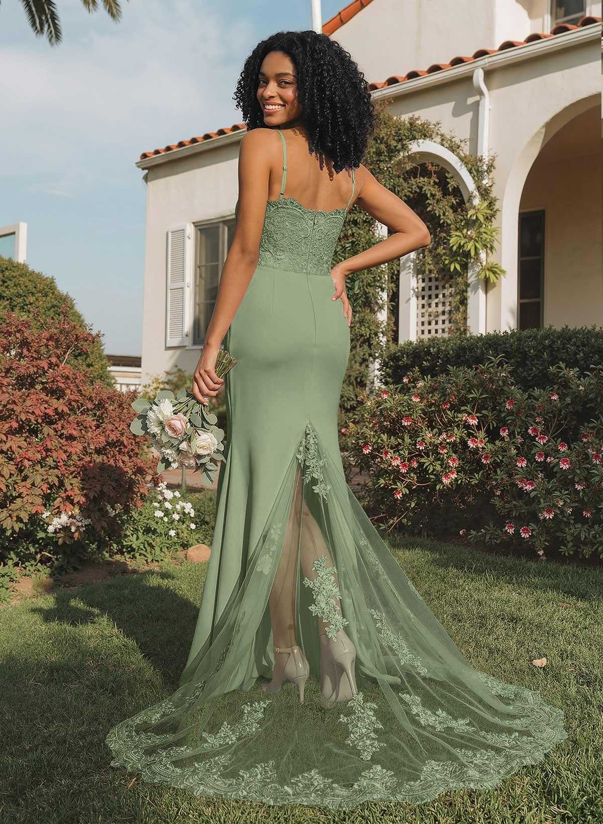 Trumpet/Mermaid Sweetheart Elastic Satin Bridesmaid Dresses With Appliques Lace, product image 53