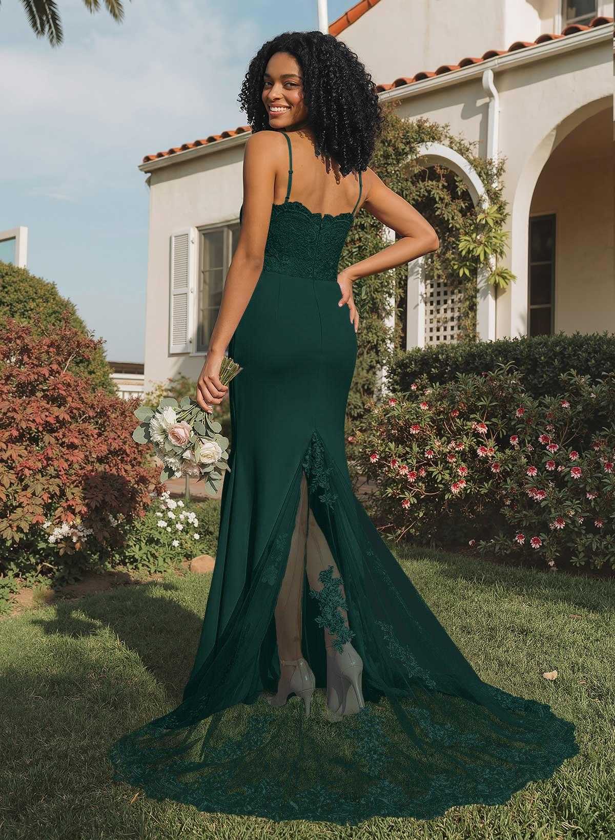 Trumpet/Mermaid Sweetheart Elastic Satin Bridesmaid Dresses With Appliques Lace, product image 41