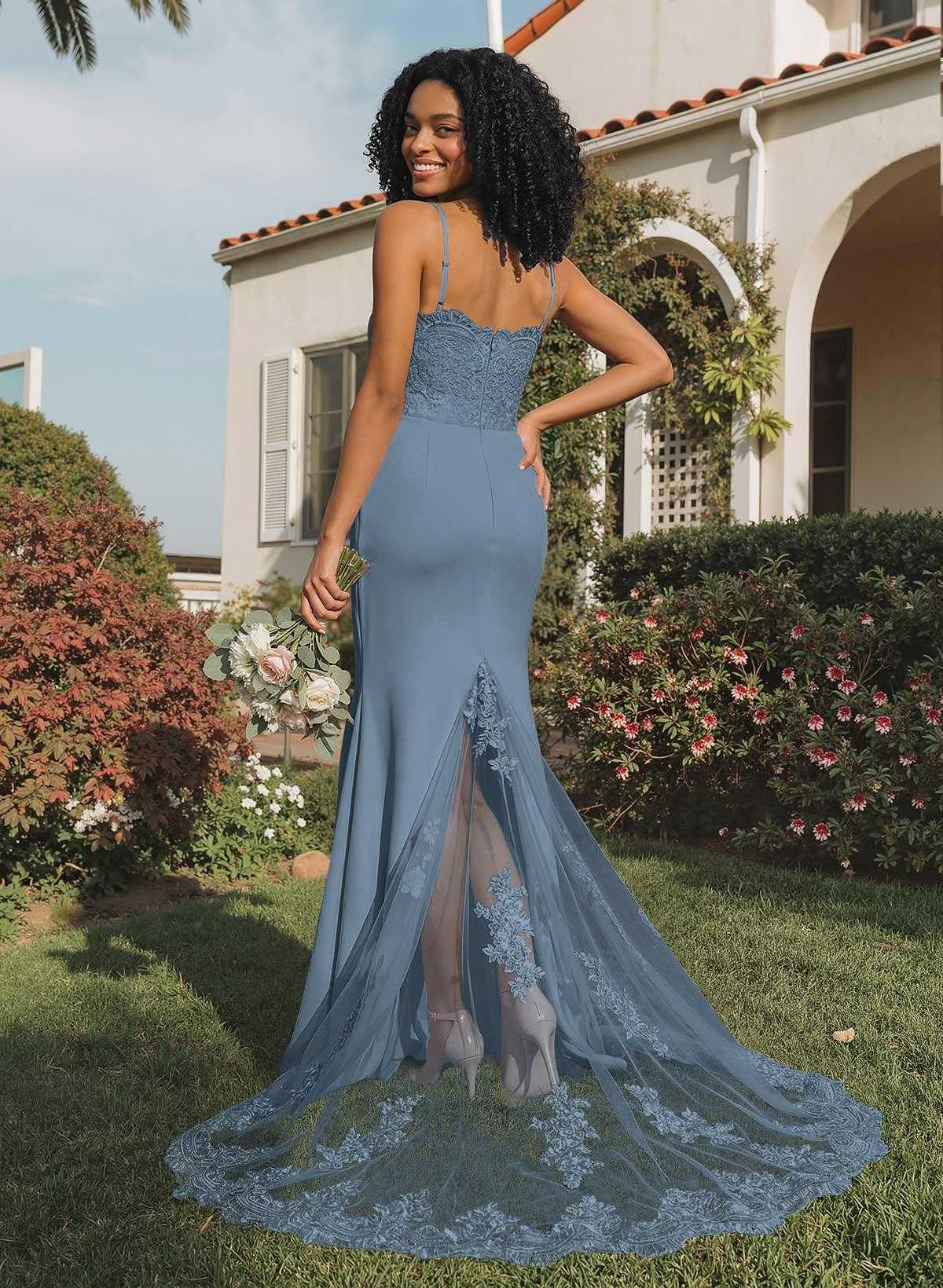 Trumpet/Mermaid Sweetheart Elastic Satin Bridesmaid Dresses With Appliques Lace, product image 44