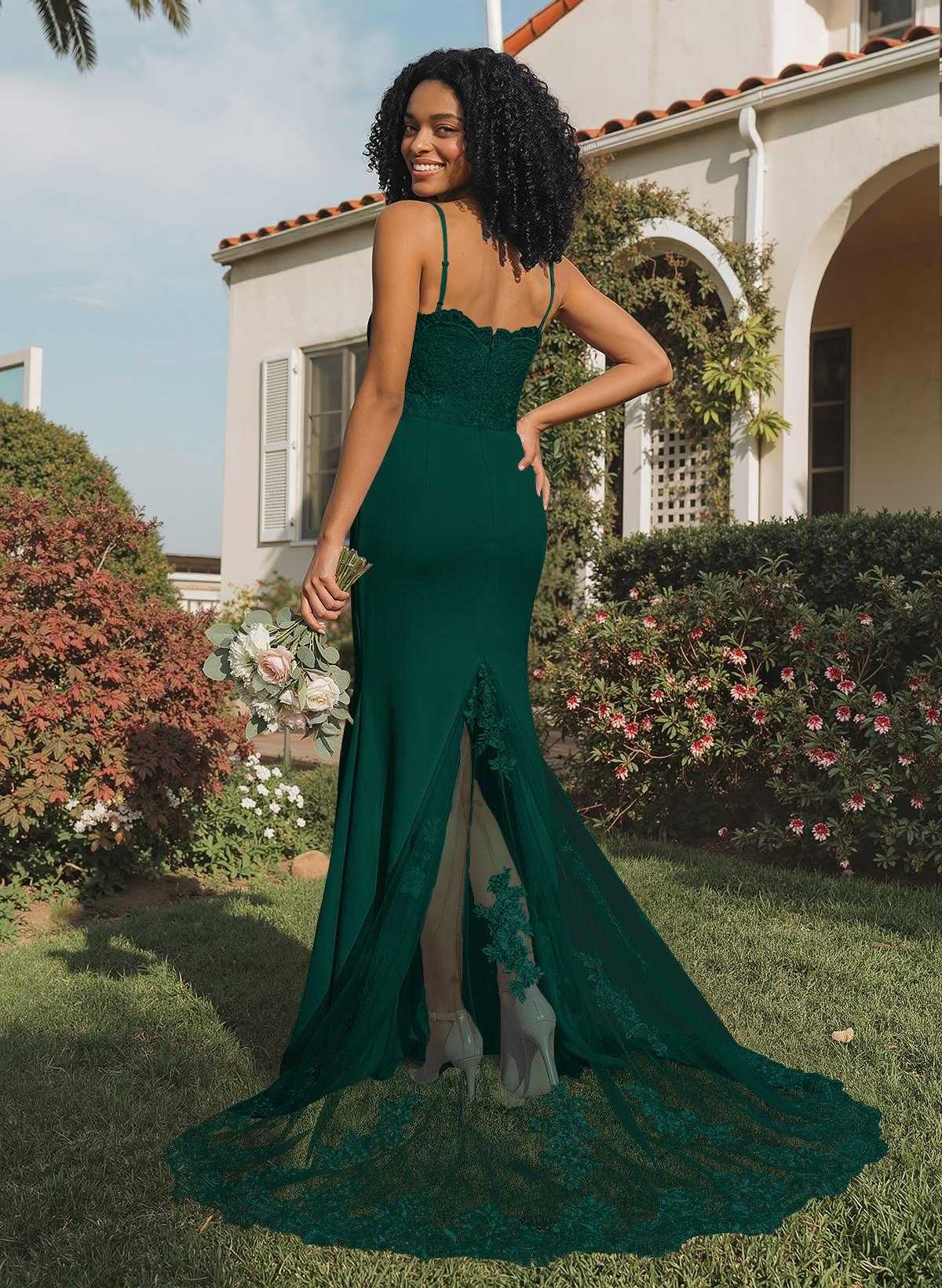 Trumpet/Mermaid Sweetheart Elastic Satin Bridesmaid Dresses With Appliques Lace, product image 178