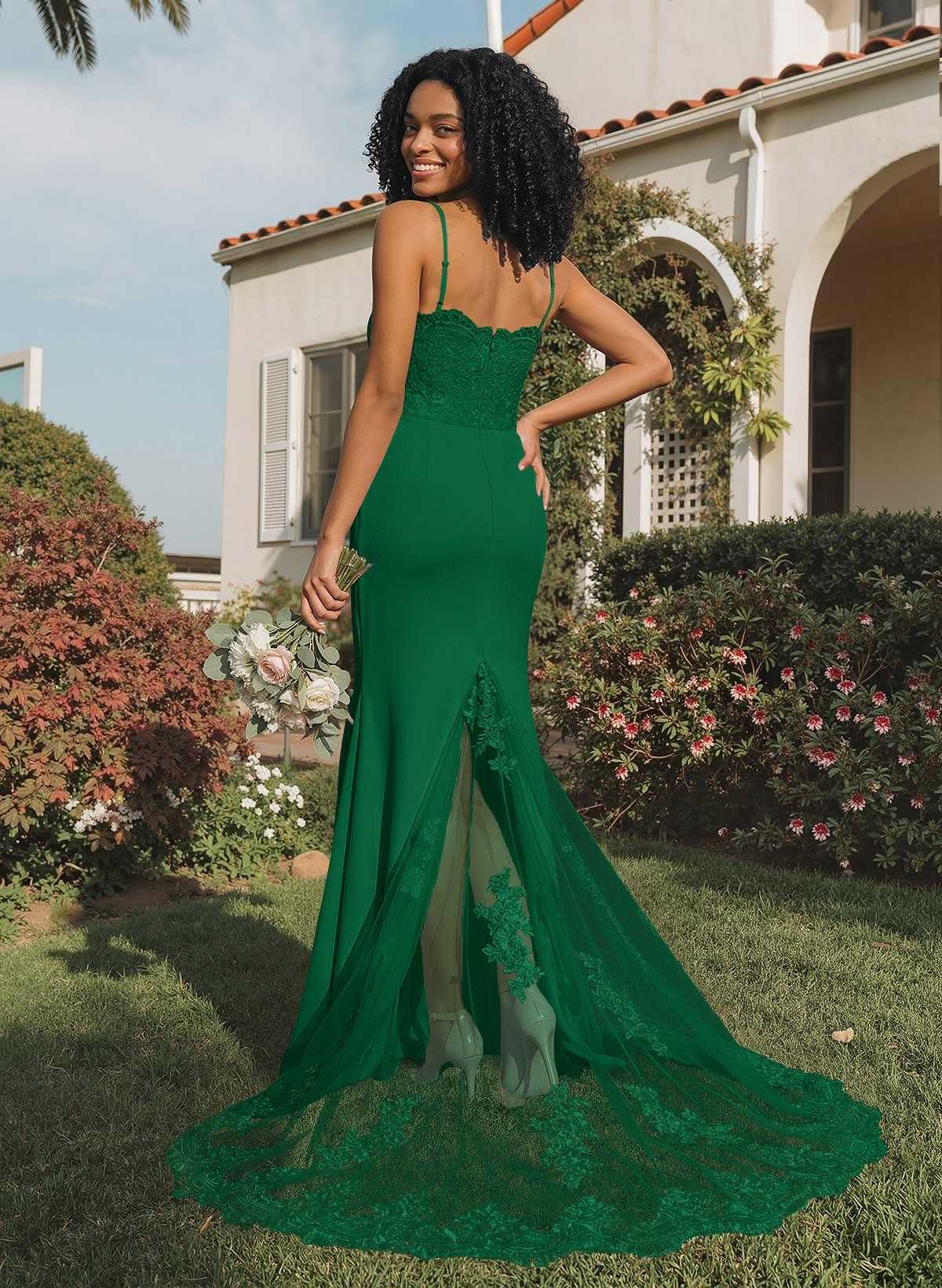 Trumpet/Mermaid Sweetheart Elastic Satin Bridesmaid Dresses With Appliques Lace, product image 175