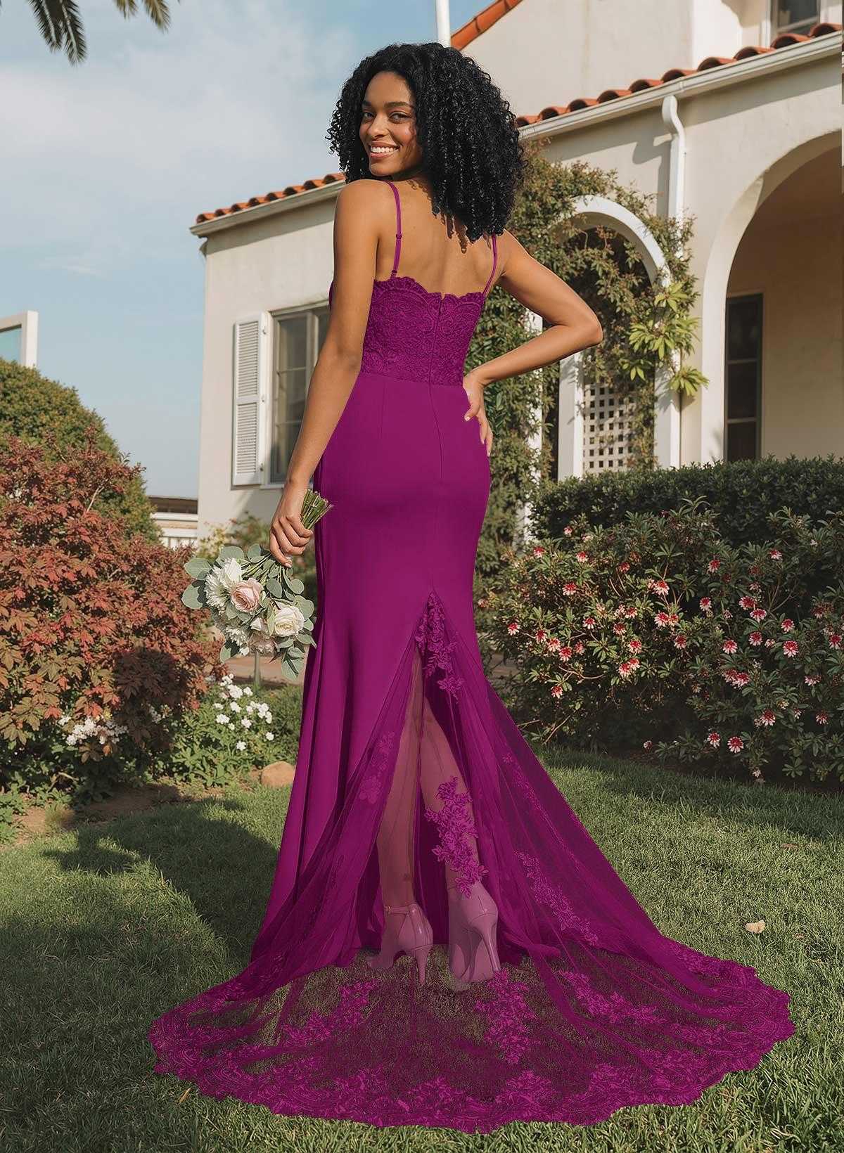 Trumpet/Mermaid Sweetheart Elastic Satin Bridesmaid Dresses With Appliques Lace, product image 115