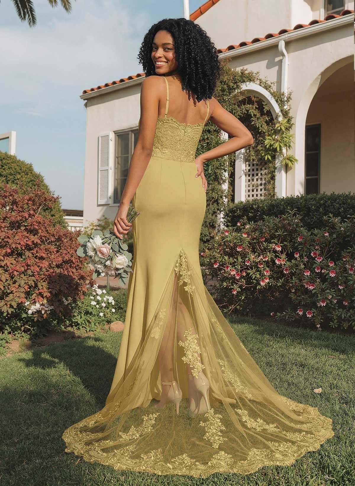 Trumpet/Mermaid Sweetheart Elastic Satin Bridesmaid Dresses With Appliques Lace, product image 121