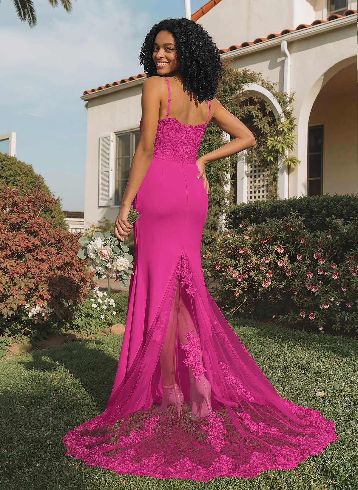 Trumpet/Mermaid Sweetheart Elastic Satin Bridesmaid Dresses With Appliques Lace, product image 154