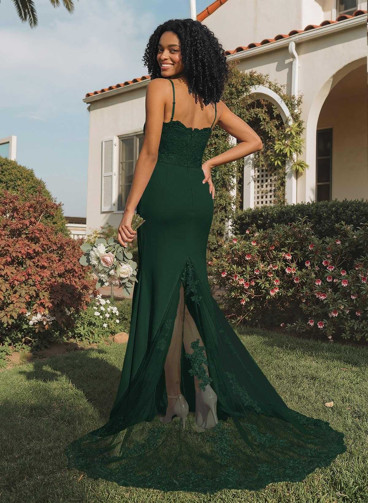 Trumpet/Mermaid Sweetheart Elastic Satin Bridesmaid Dresses With Appliques Lace, product image 100