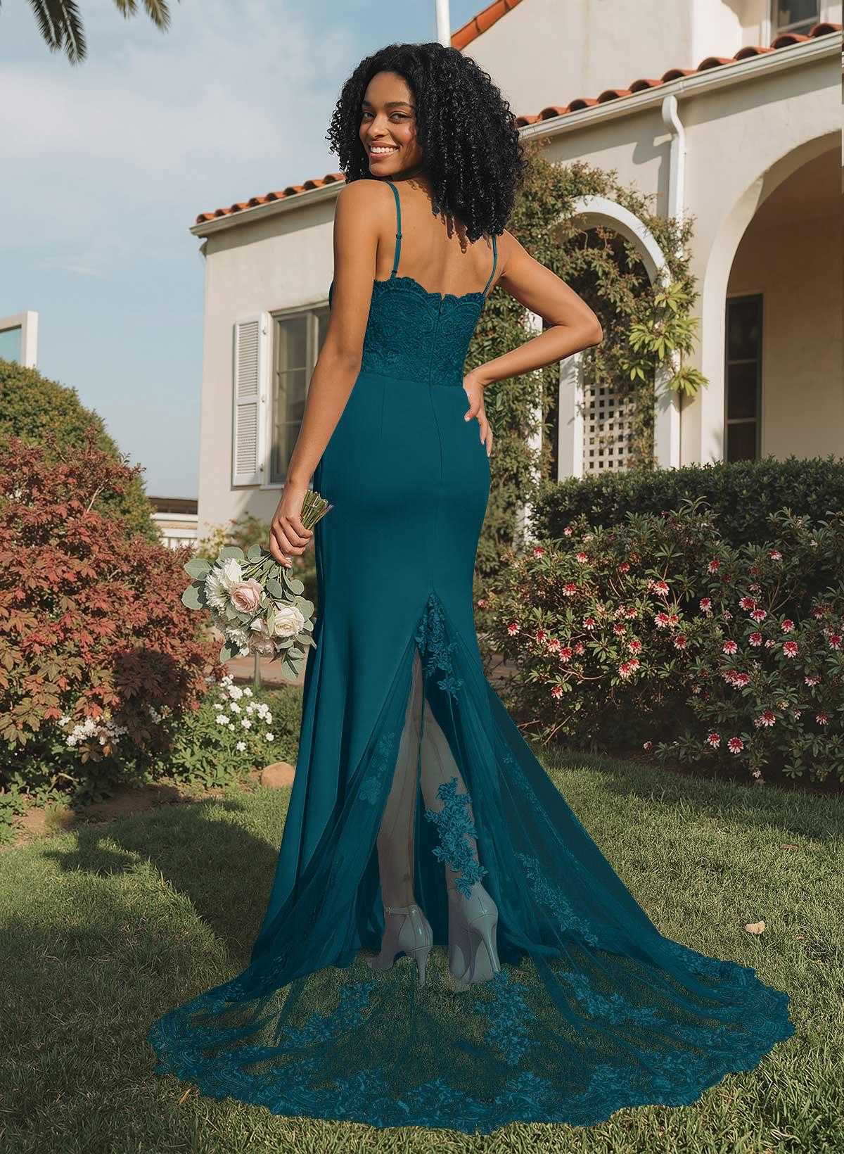 Trumpet/Mermaid Sweetheart Elastic Satin Bridesmaid Dresses With Appliques Lace, product image 82