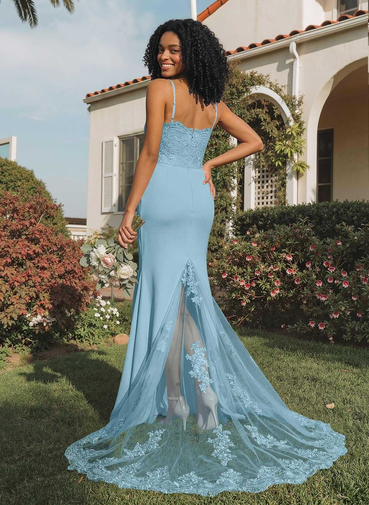 Trumpet/Mermaid Sweetheart Elastic Satin Bridesmaid Dresses With Appliques Lace, product image 136