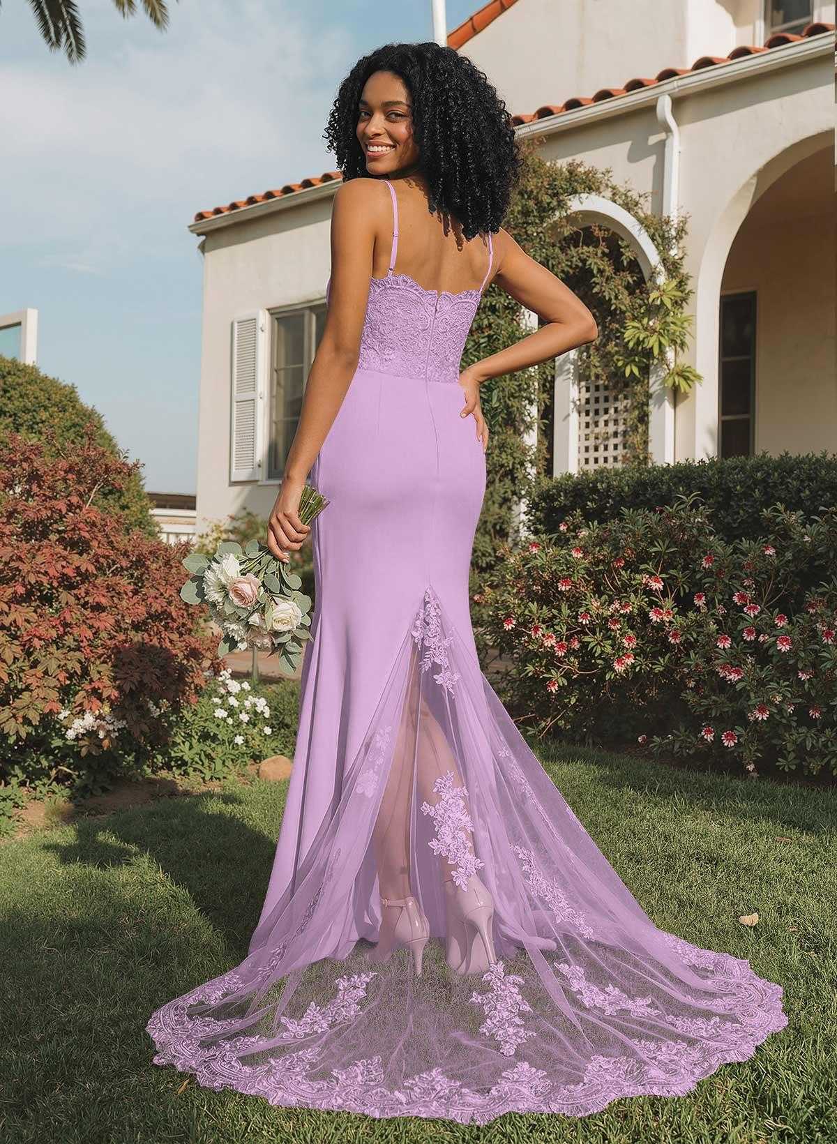Trumpet/Mermaid Sweetheart Elastic Satin Bridesmaid Dresses With Appliques Lace, product image 67