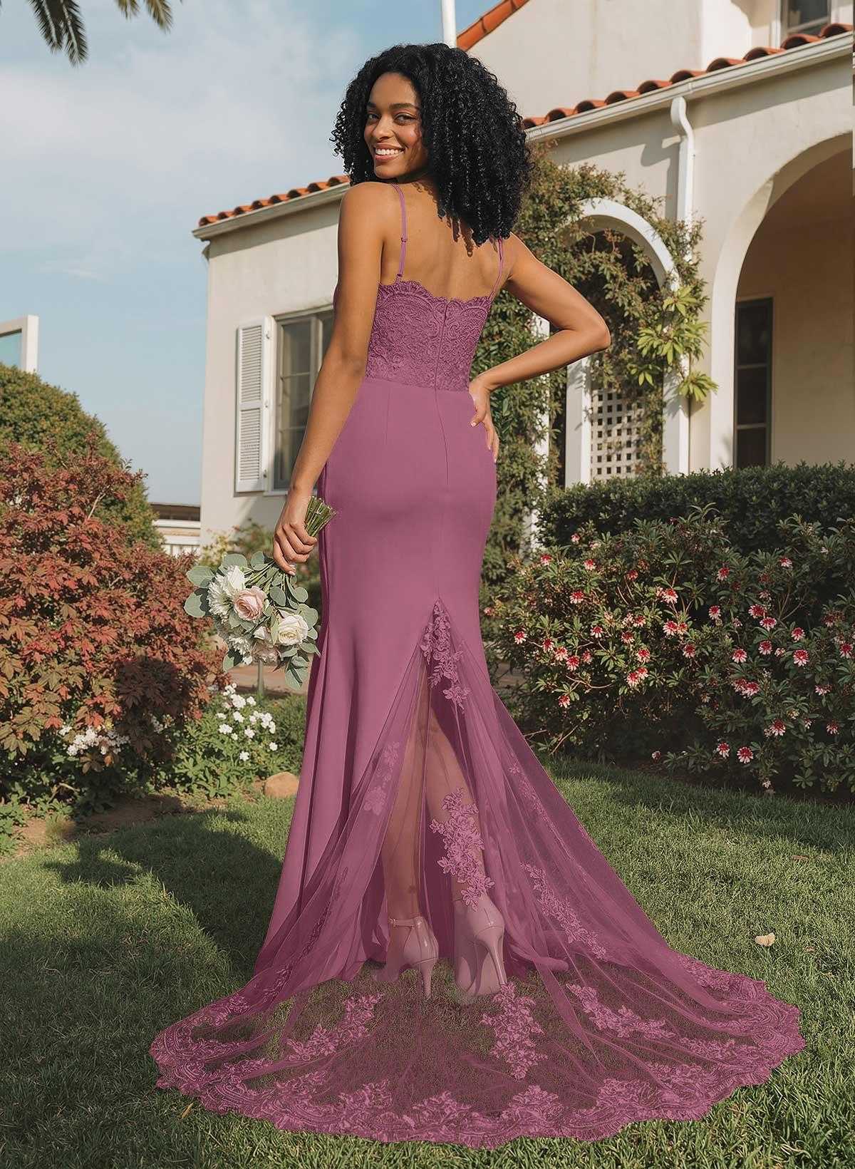 Trumpet/Mermaid Sweetheart Elastic Satin Bridesmaid Dresses With Appliques Lace, product image 112