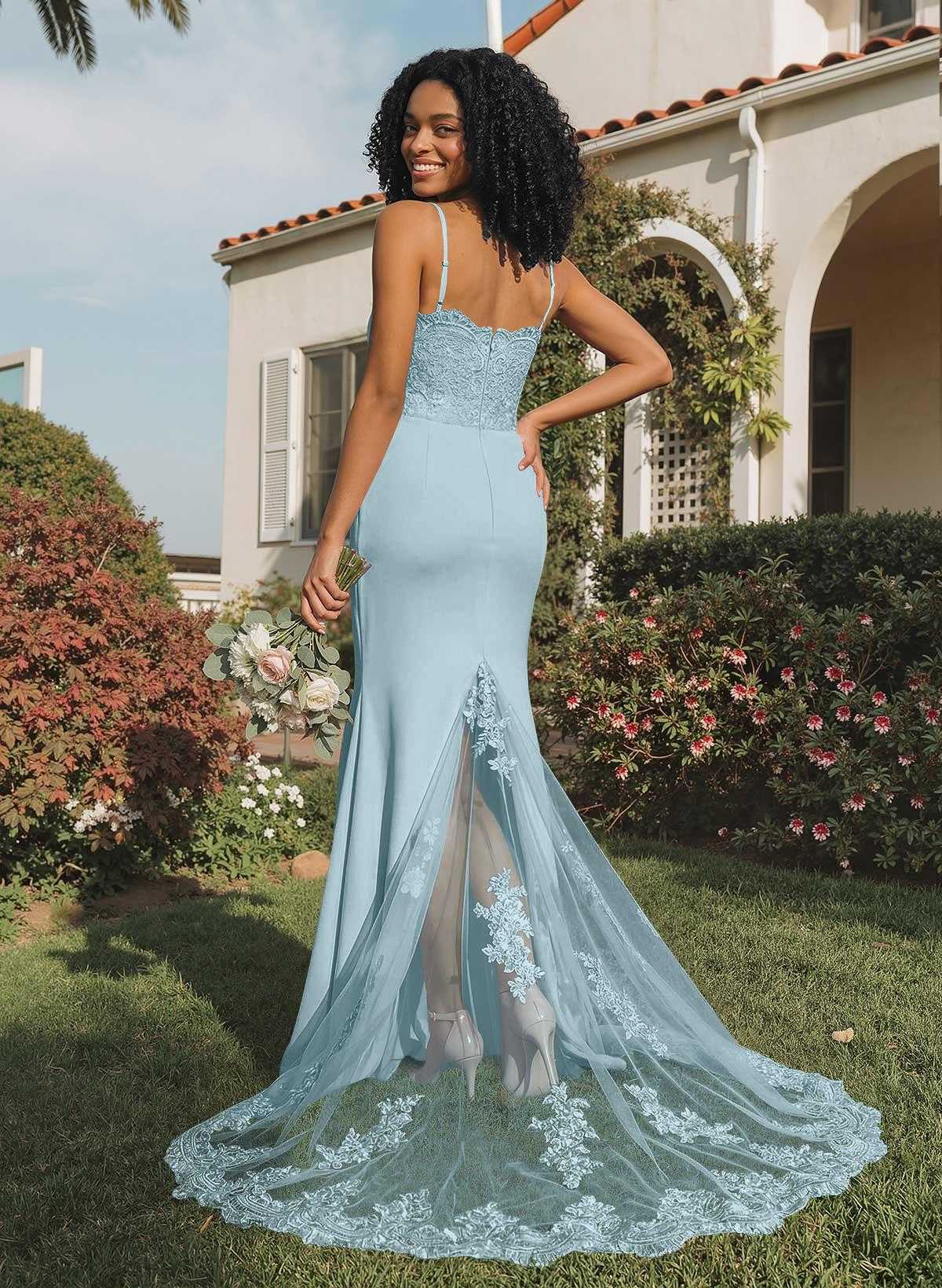 Trumpet/Mermaid Sweetheart Elastic Satin Bridesmaid Dresses With Appliques Lace, product image 133