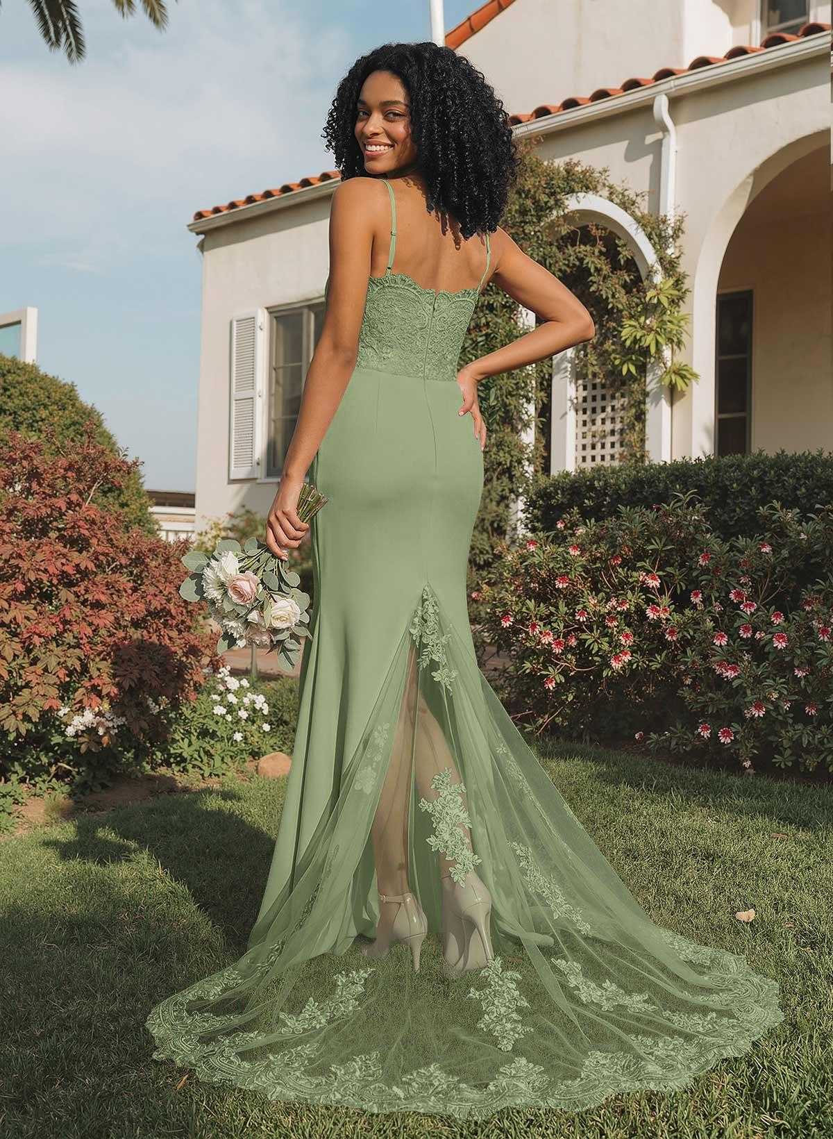 Trumpet/Mermaid Sweetheart Elastic Satin Bridesmaid Dresses With Appliques Lace, product image 157