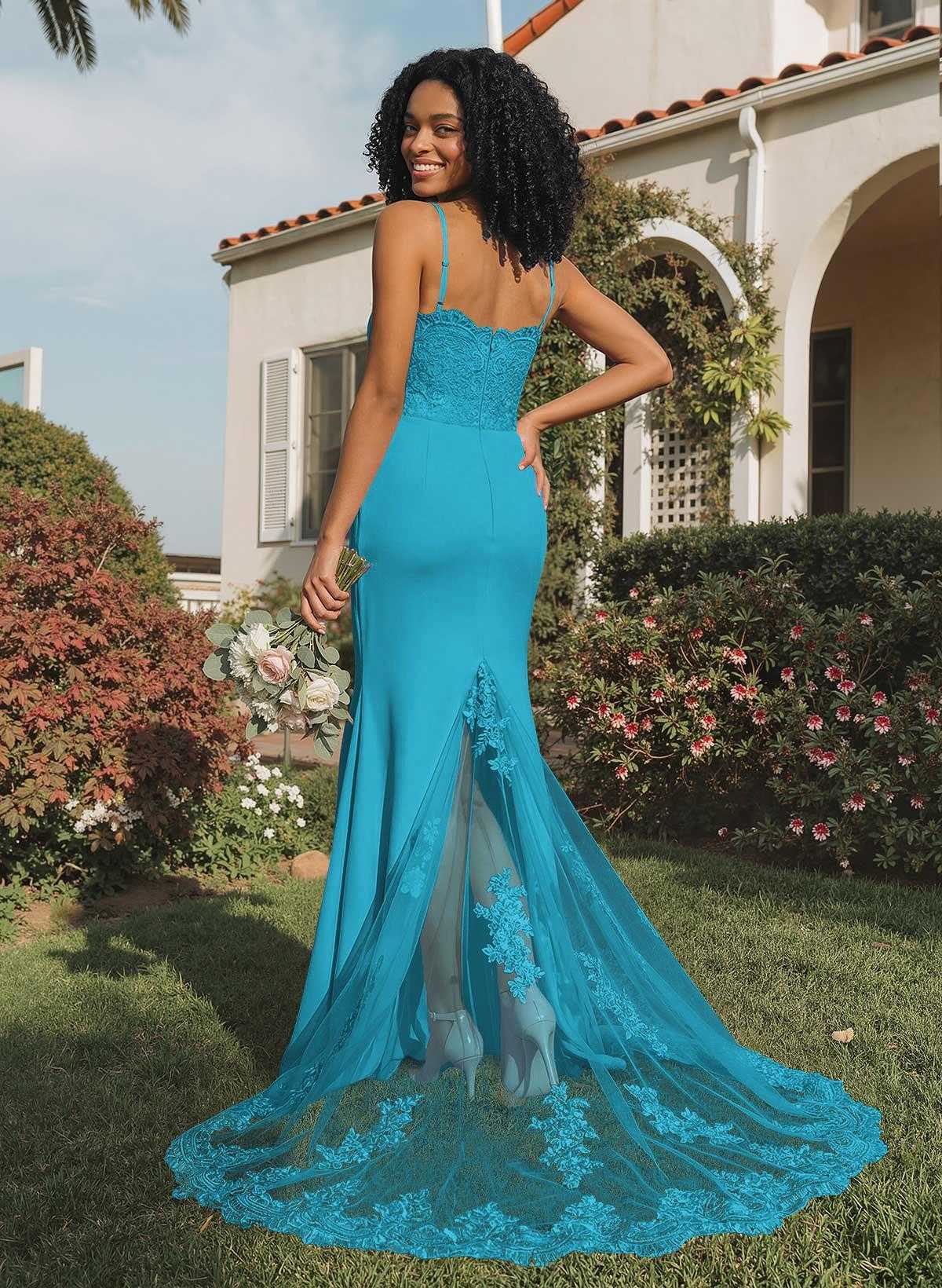 Trumpet/Mermaid Sweetheart Elastic Satin Bridesmaid Dresses With Appliques Lace, product image 139