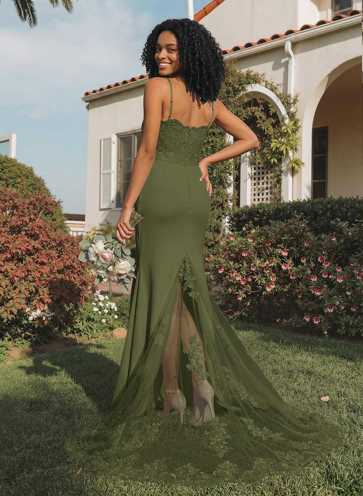 Trumpet/Mermaid Sweetheart Elastic Satin Bridesmaid Dresses With Appliques Lace, product image 166