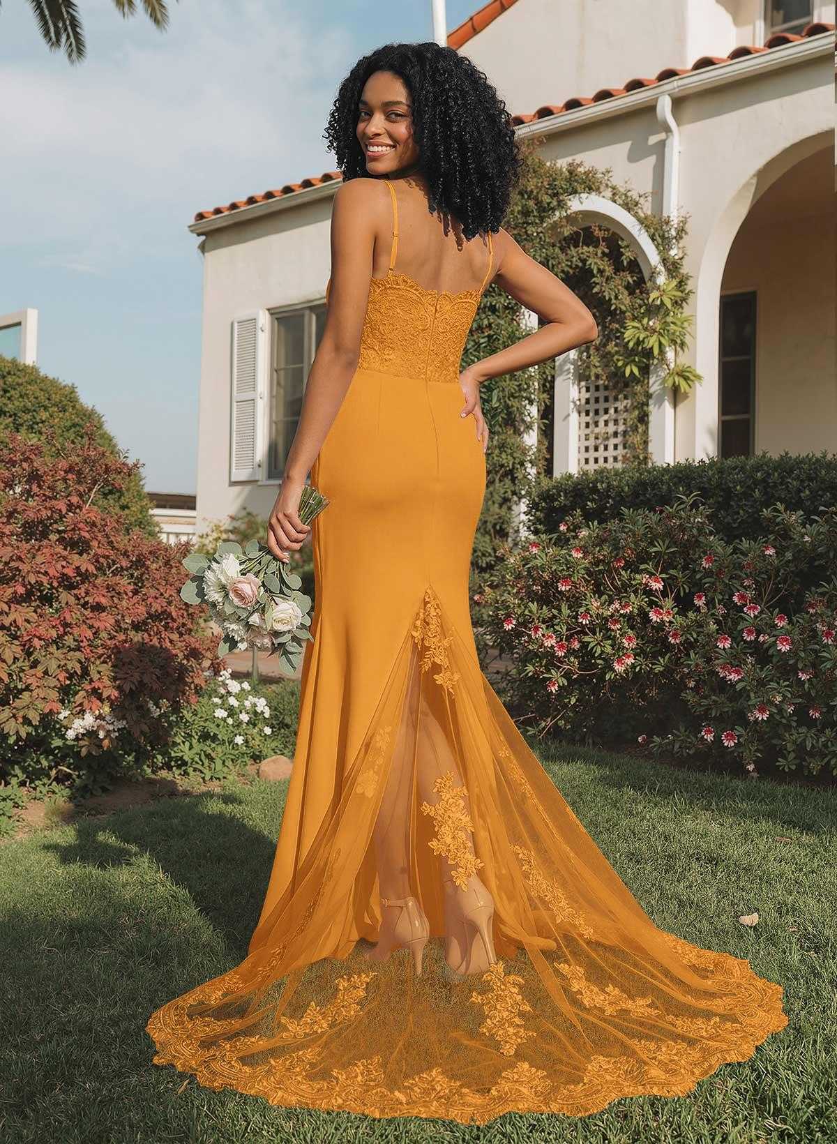 Trumpet/Mermaid Sweetheart Elastic Satin Bridesmaid Dresses With Appliques Lace, product image 142