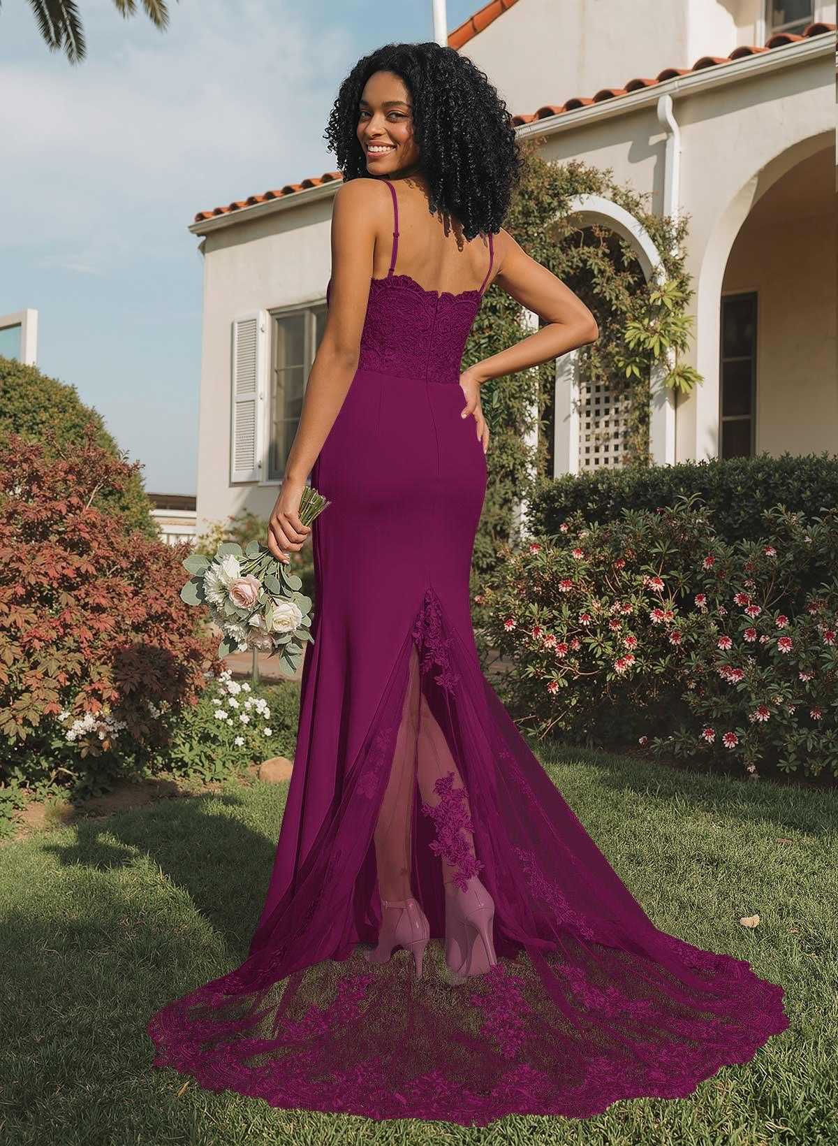 Trumpet/Mermaid Sweetheart Elastic Satin Bridesmaid Dresses With Appliques Lace, product image 118