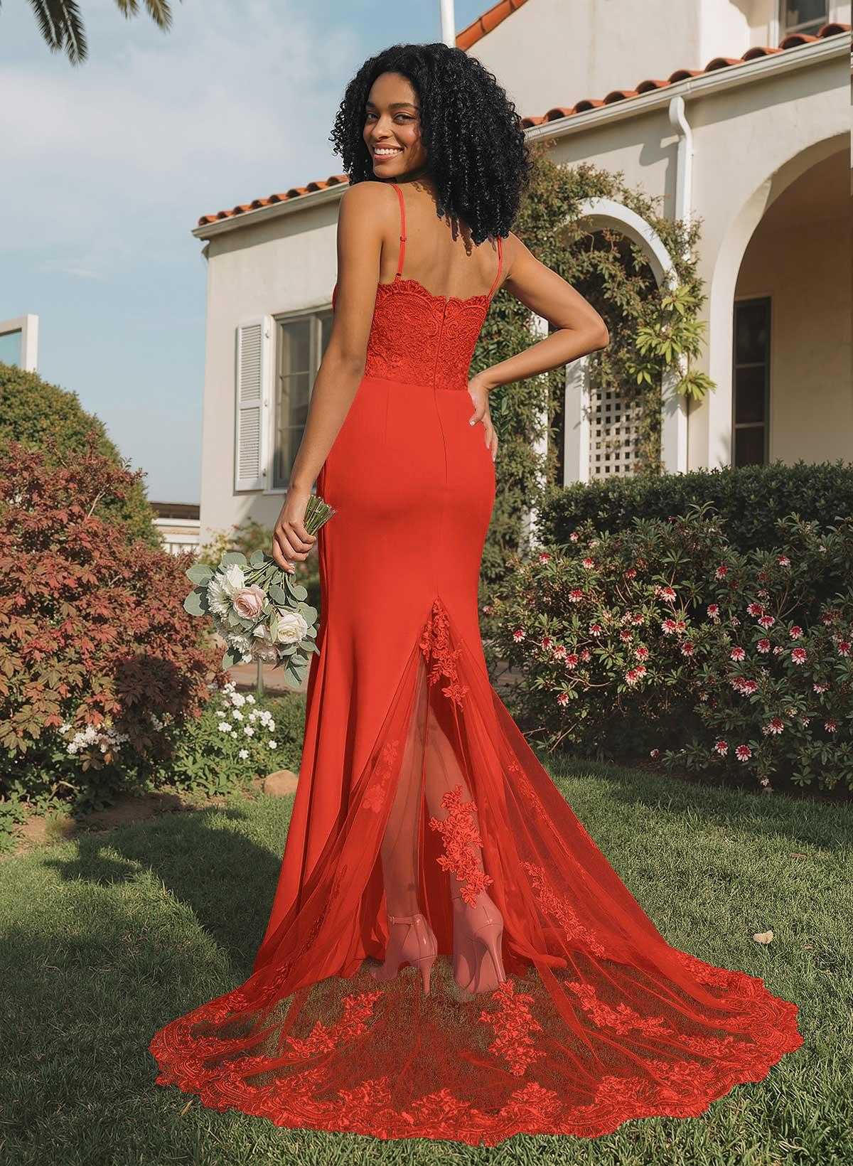 Trumpet/Mermaid Sweetheart Elastic Satin Bridesmaid Dresses With Appliques Lace, product image 148