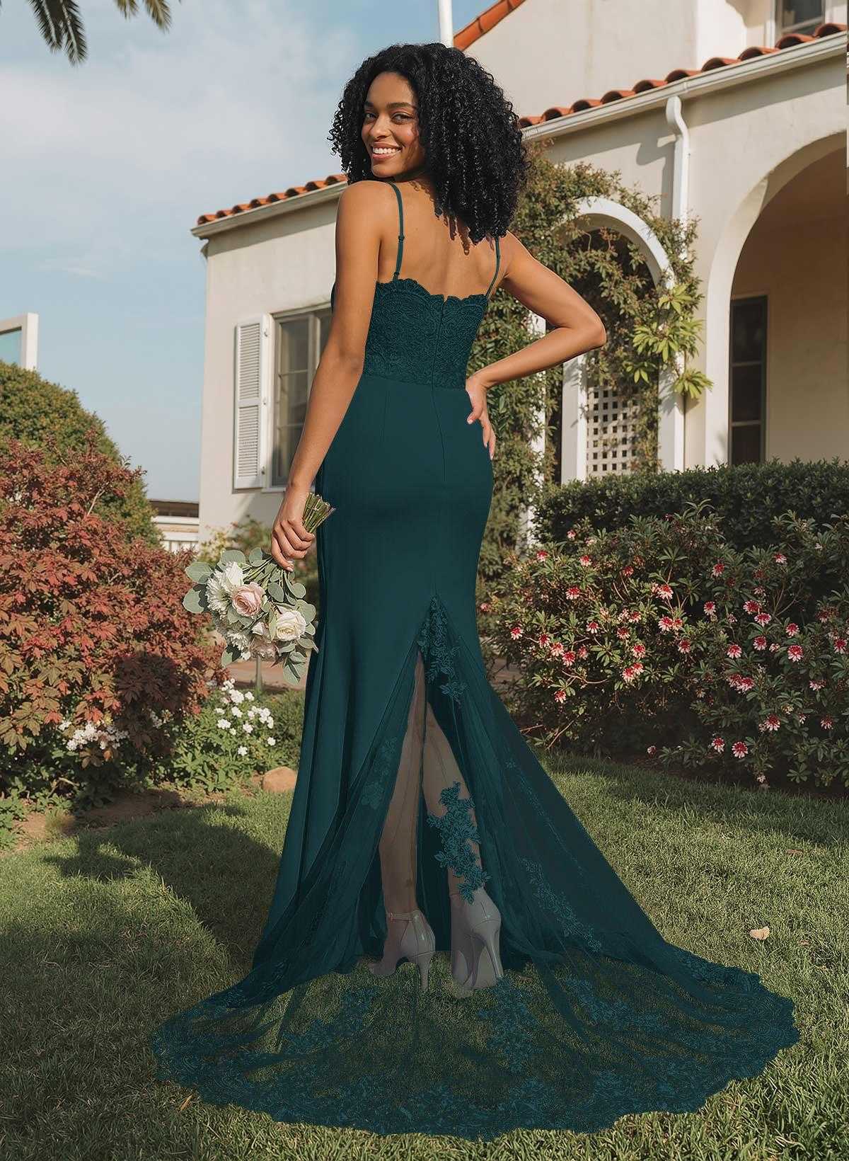Trumpet/Mermaid Sweetheart Elastic Satin Bridesmaid Dresses With Appliques Lace, product image 79