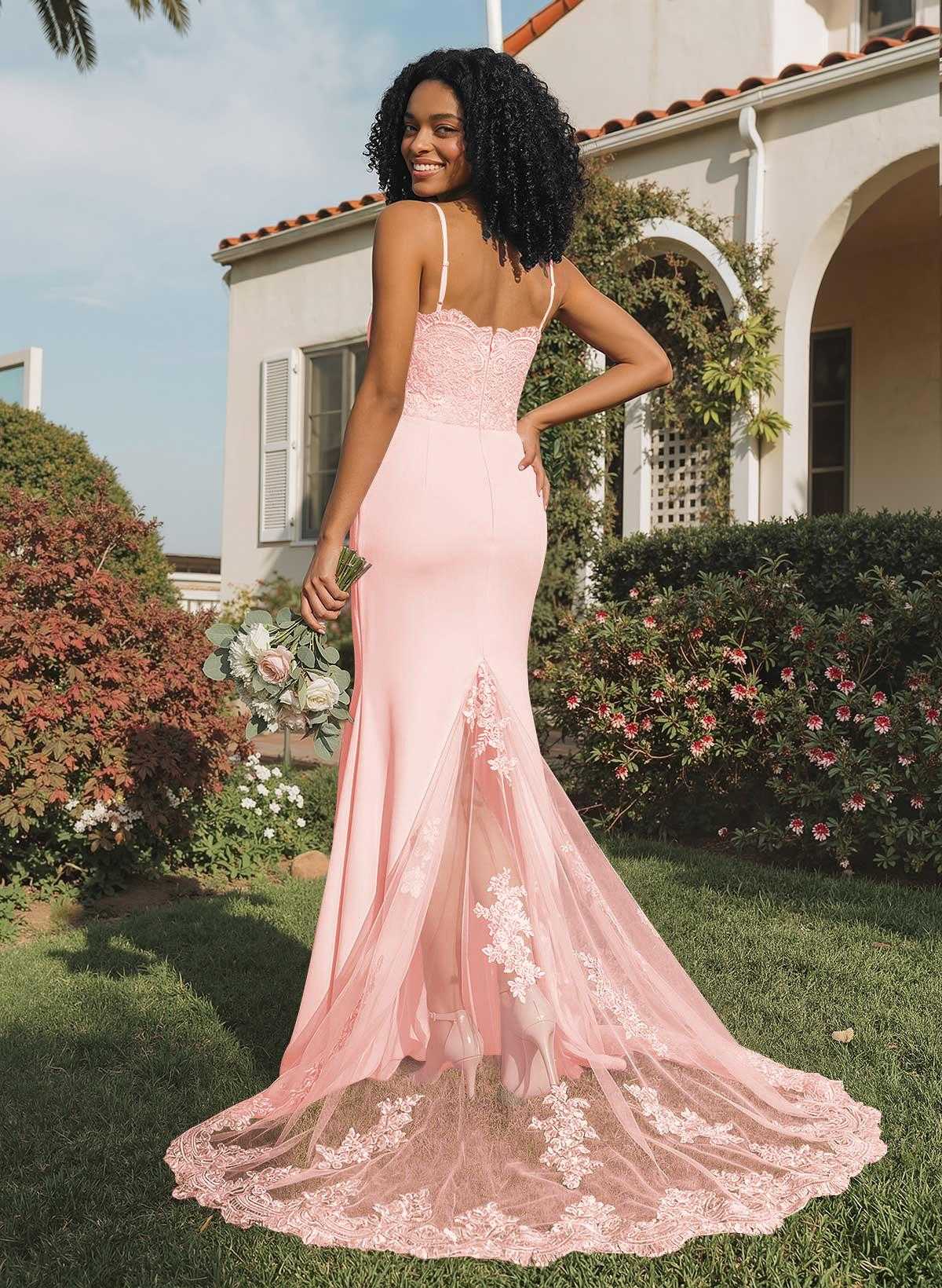 Trumpet/Mermaid Sweetheart Elastic Satin Bridesmaid Dresses With Appliques Lace, product image 109