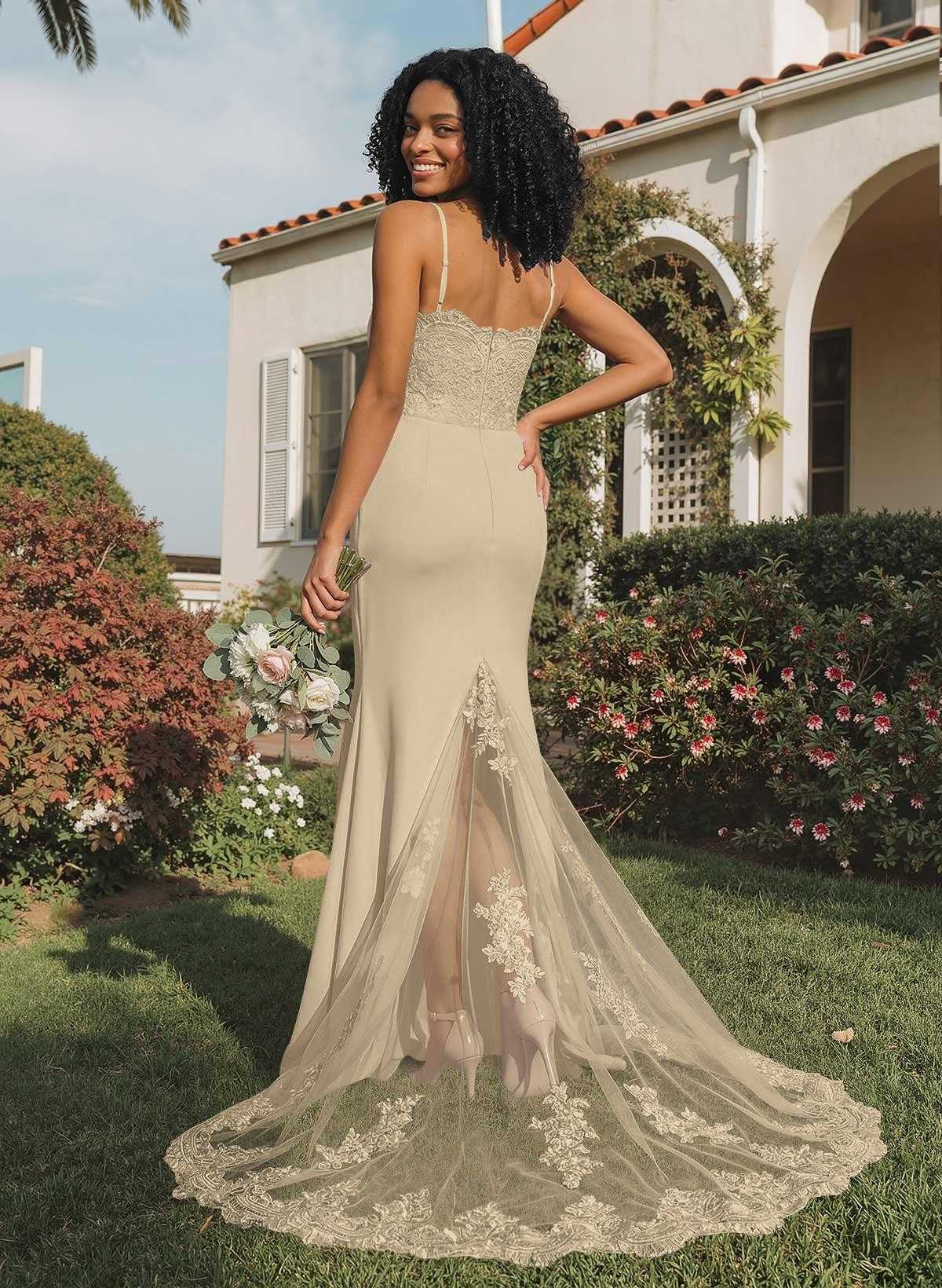 Trumpet/Mermaid Sweetheart Elastic Satin Bridesmaid Dresses With Appliques Lace, product image 169