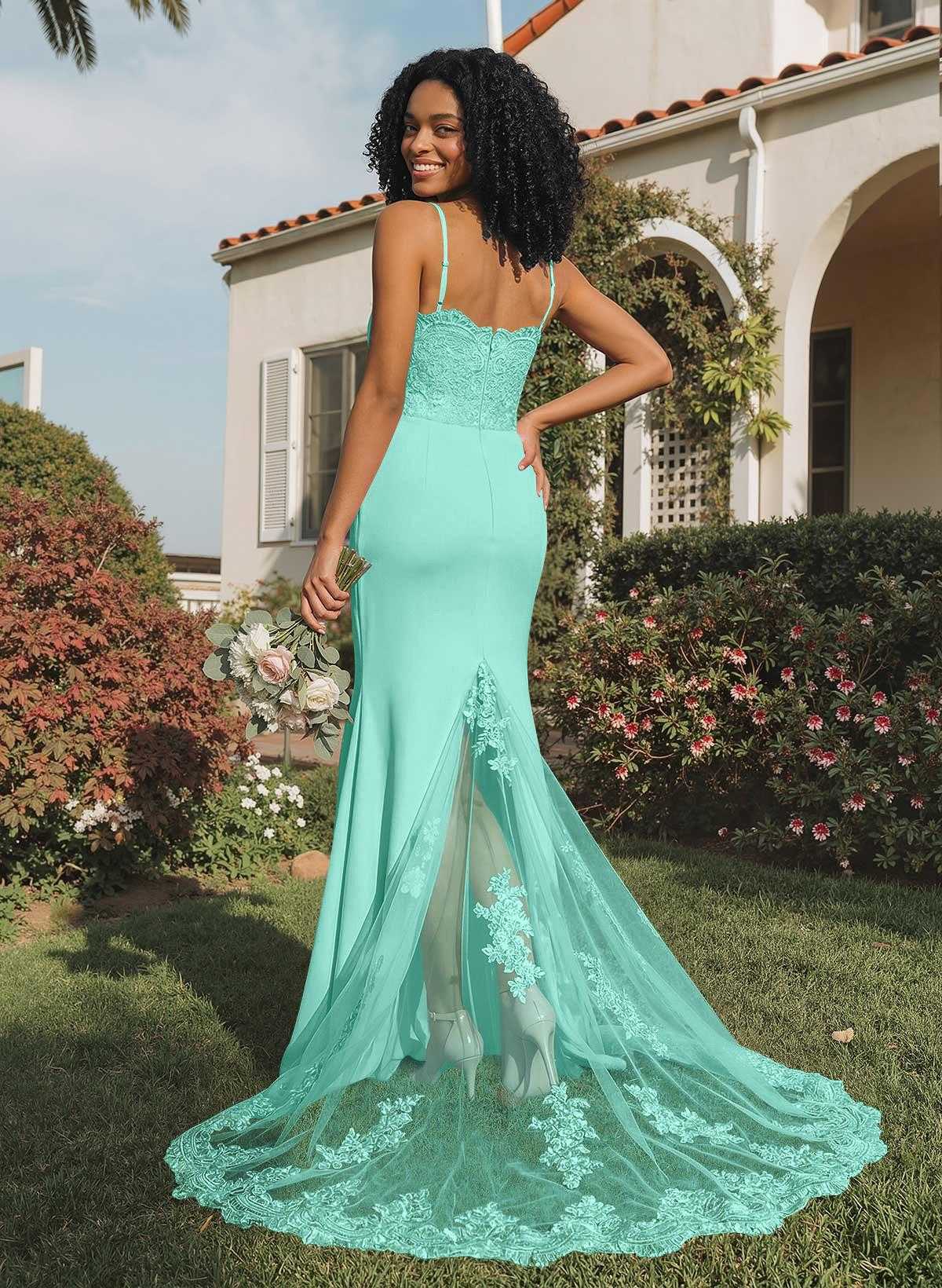 Trumpet/Mermaid Sweetheart Elastic Satin Bridesmaid Dresses With Appliques Lace, product image 130