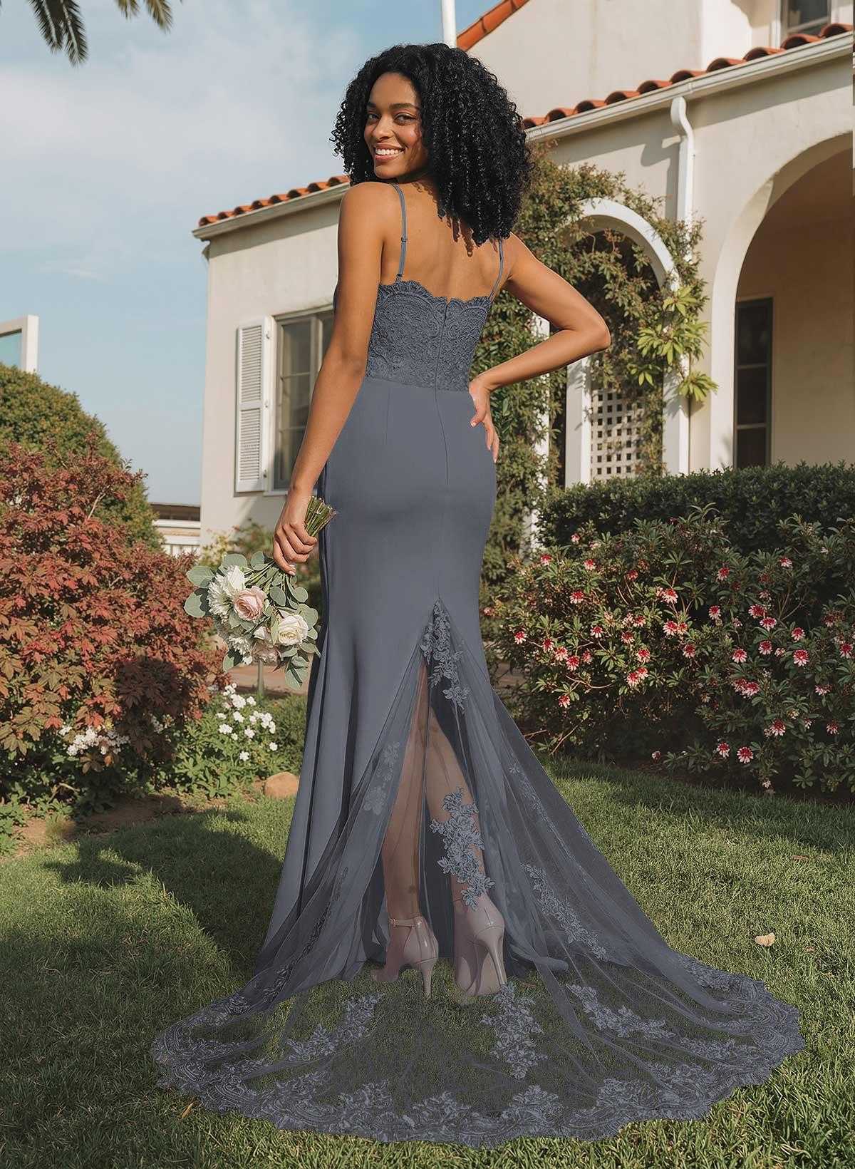 Trumpet/Mermaid Sweetheart Elastic Satin Bridesmaid Dresses With Appliques Lace, product image 76