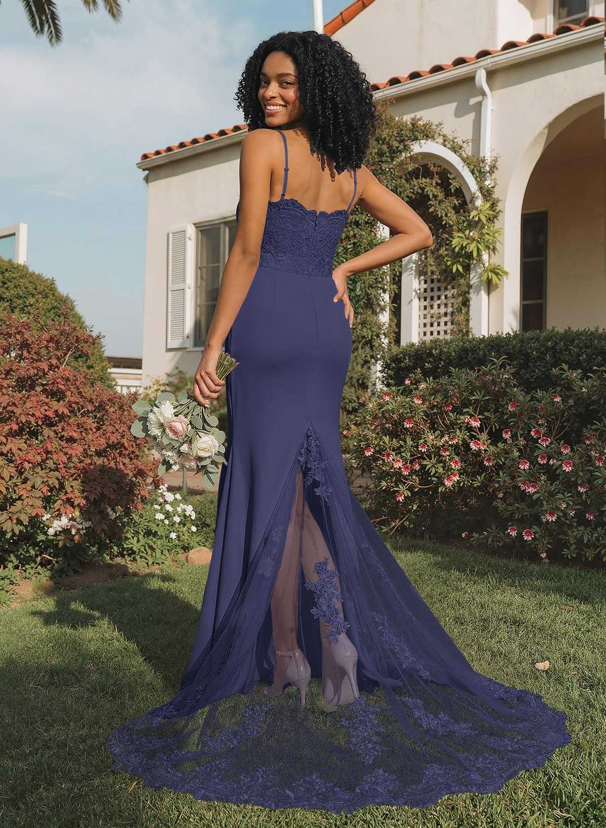 Trumpet/Mermaid Sweetheart Elastic Satin Bridesmaid Dresses With Appliques Lace, product image 91