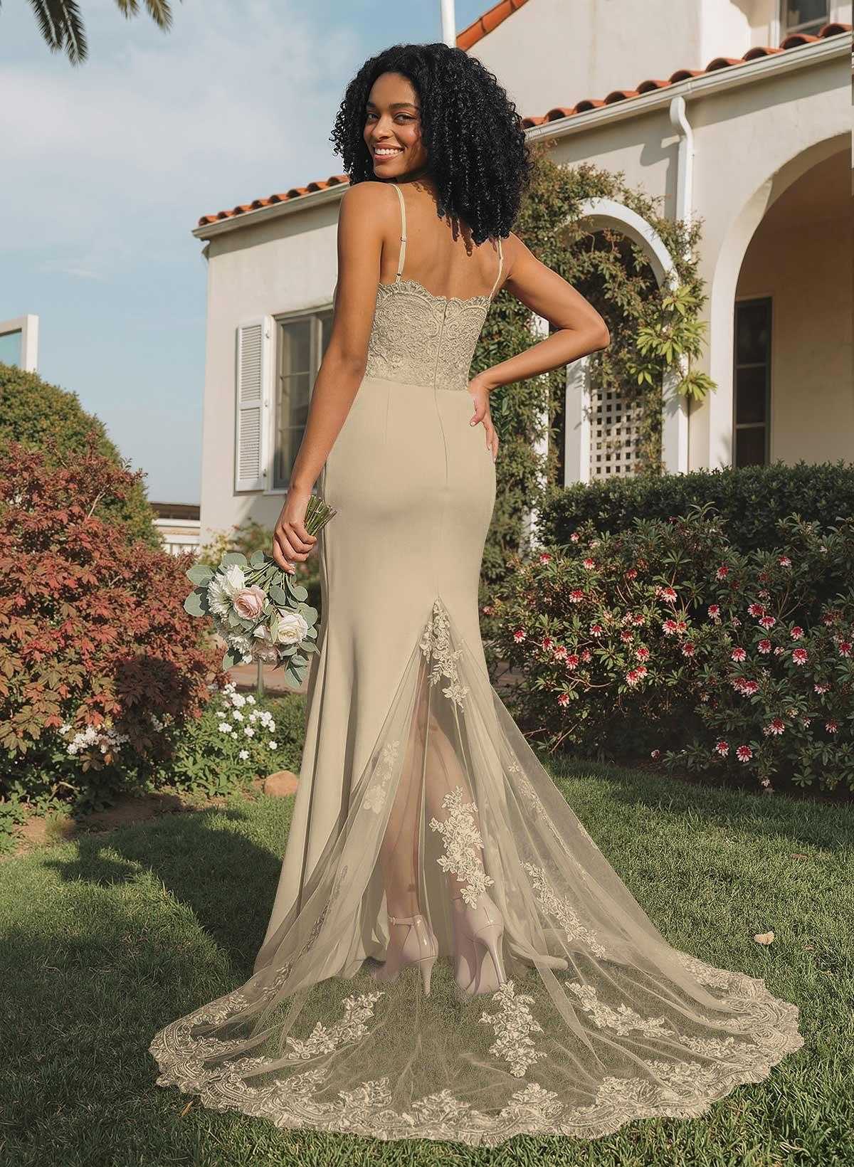 Trumpet/Mermaid Sweetheart Elastic Satin Bridesmaid Dresses With Appliques Lace, product image 103