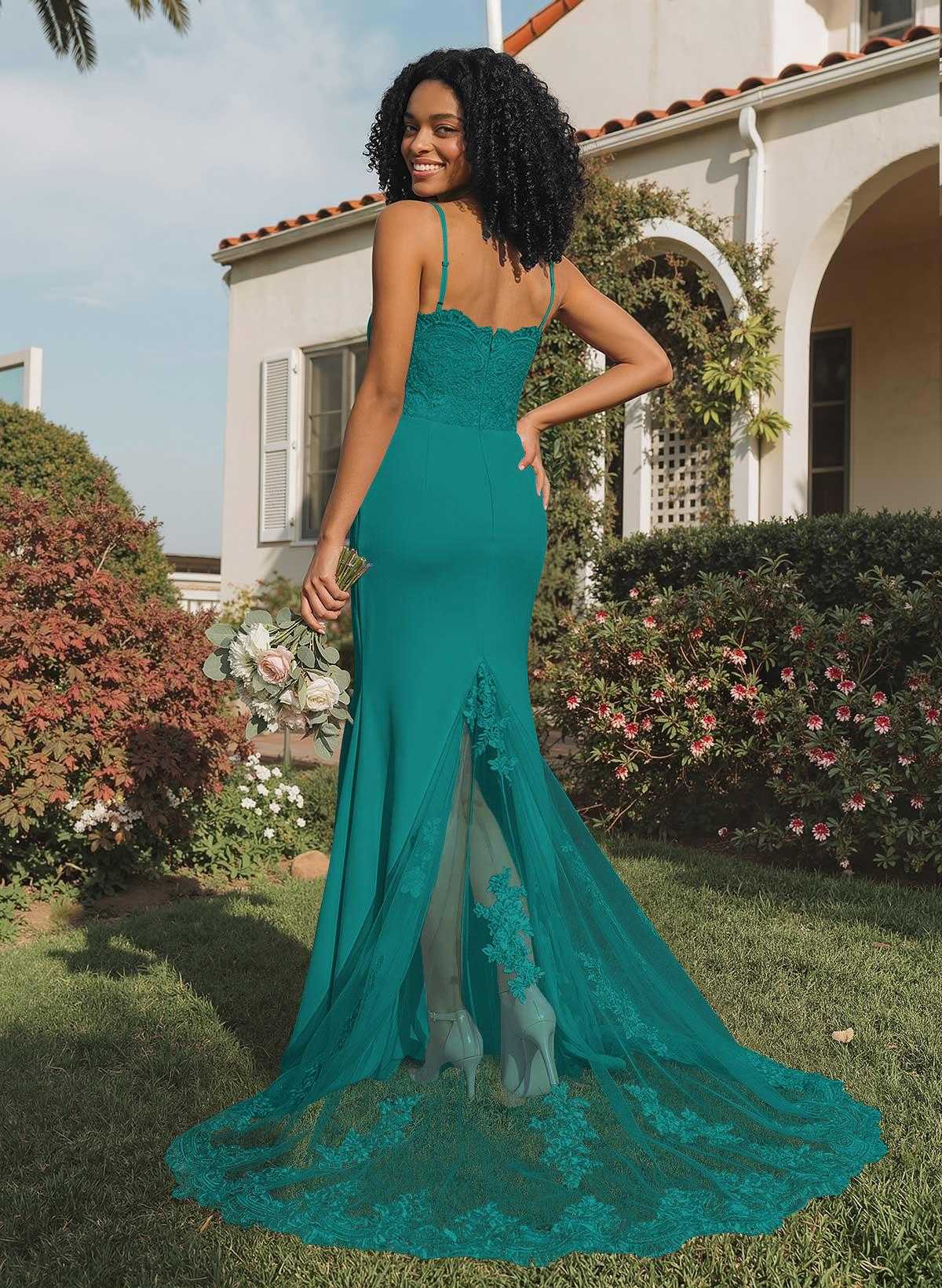Trumpet/Mermaid Sweetheart Elastic Satin Bridesmaid Dresses With Appliques Lace, product image 160