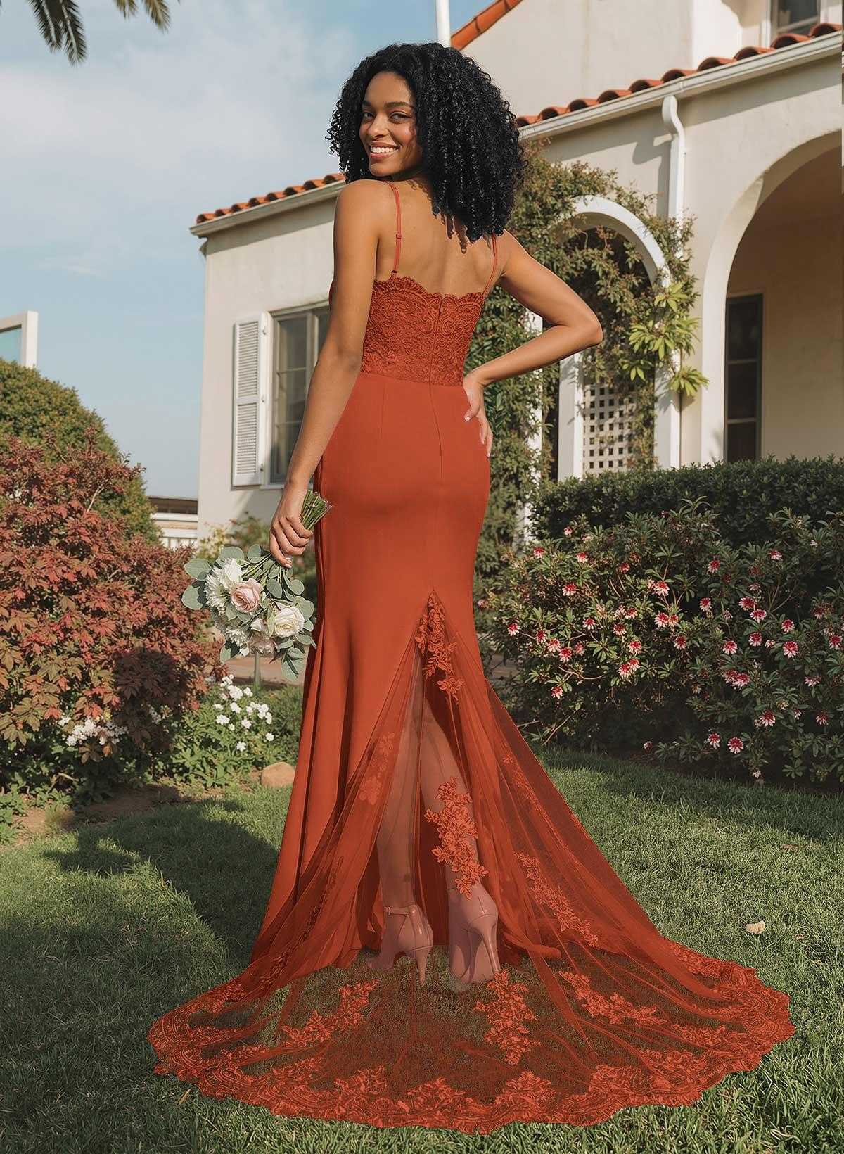 Trumpet/Mermaid Sweetheart Elastic Satin Bridesmaid Dresses With Appliques Lace, product image 163