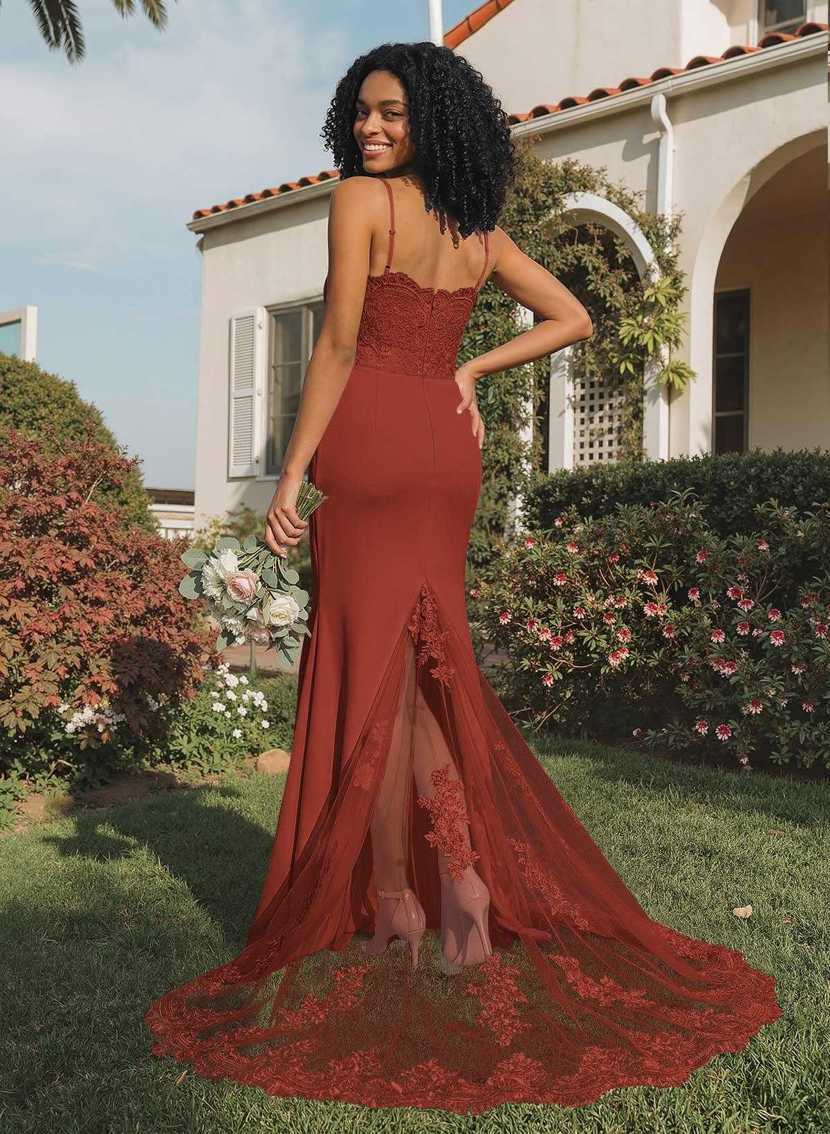 Trumpet/Mermaid Sweetheart Elastic Satin Bridesmaid Dresses With Appliques Lace, product image 124