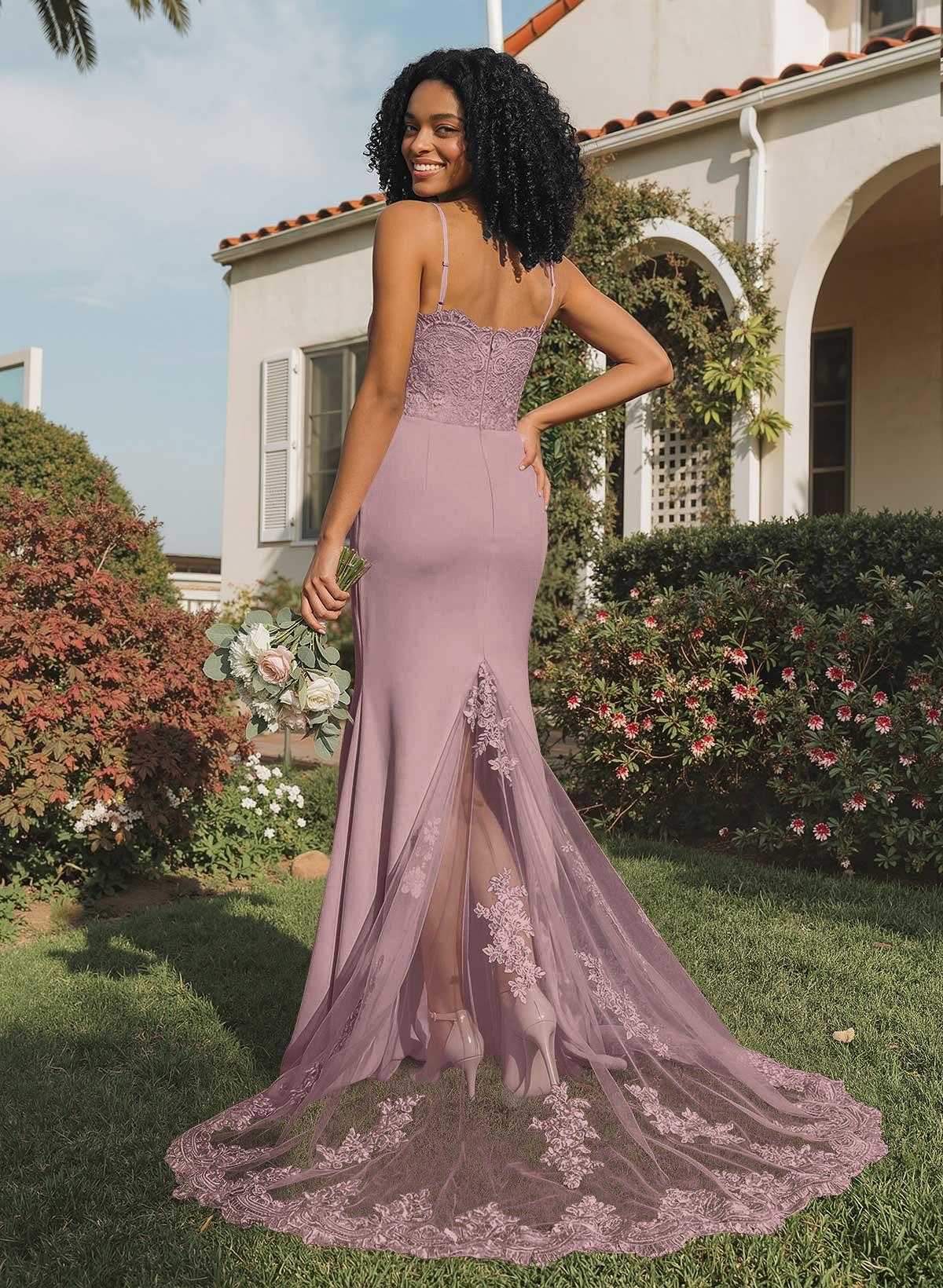 Trumpet/Mermaid Sweetheart Elastic Satin Bridesmaid Dresses With Appliques Lace, product image 73