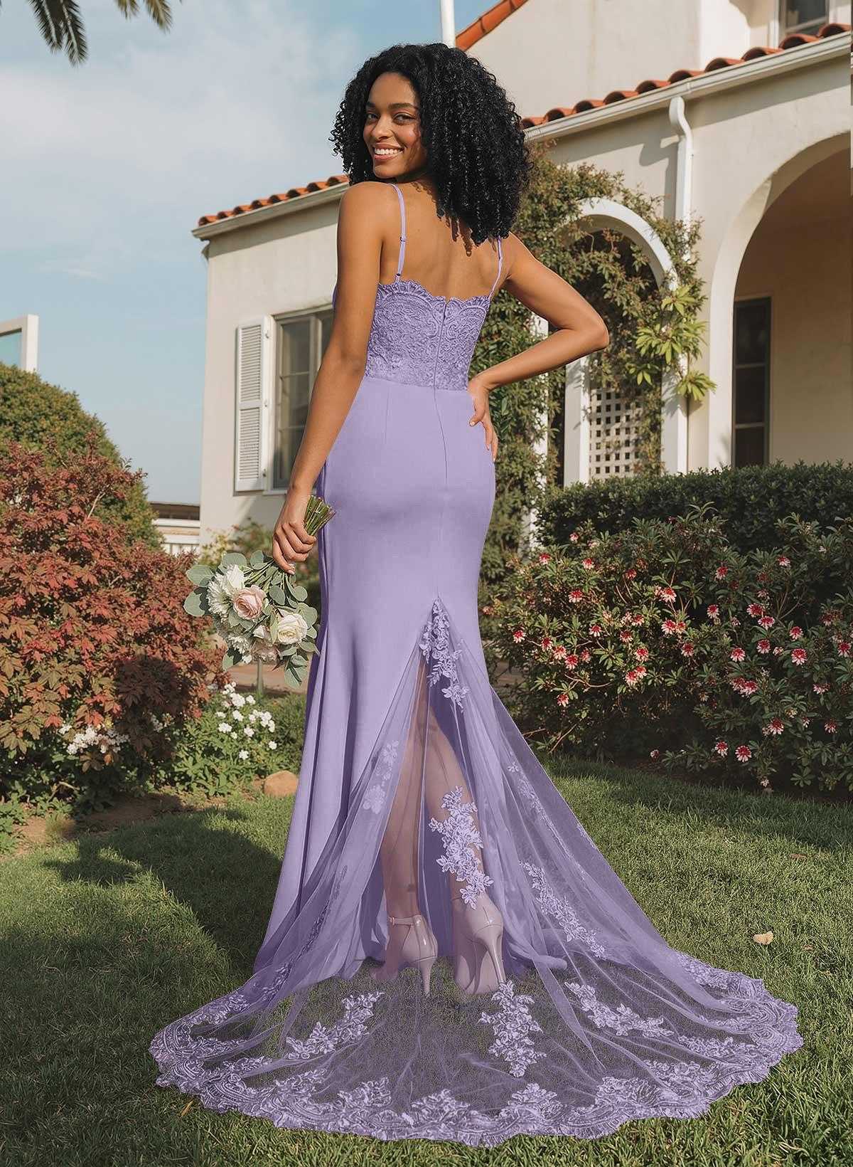 Trumpet/Mermaid Sweetheart Elastic Satin Bridesmaid Dresses With Appliques Lace, product image 64