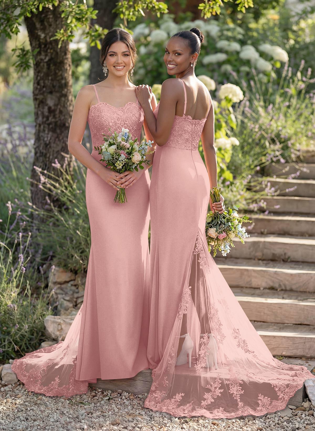 Trumpet/Mermaid Sweetheart Elastic Satin Bridesmaid Dresses With Appliques Lace, product image 48