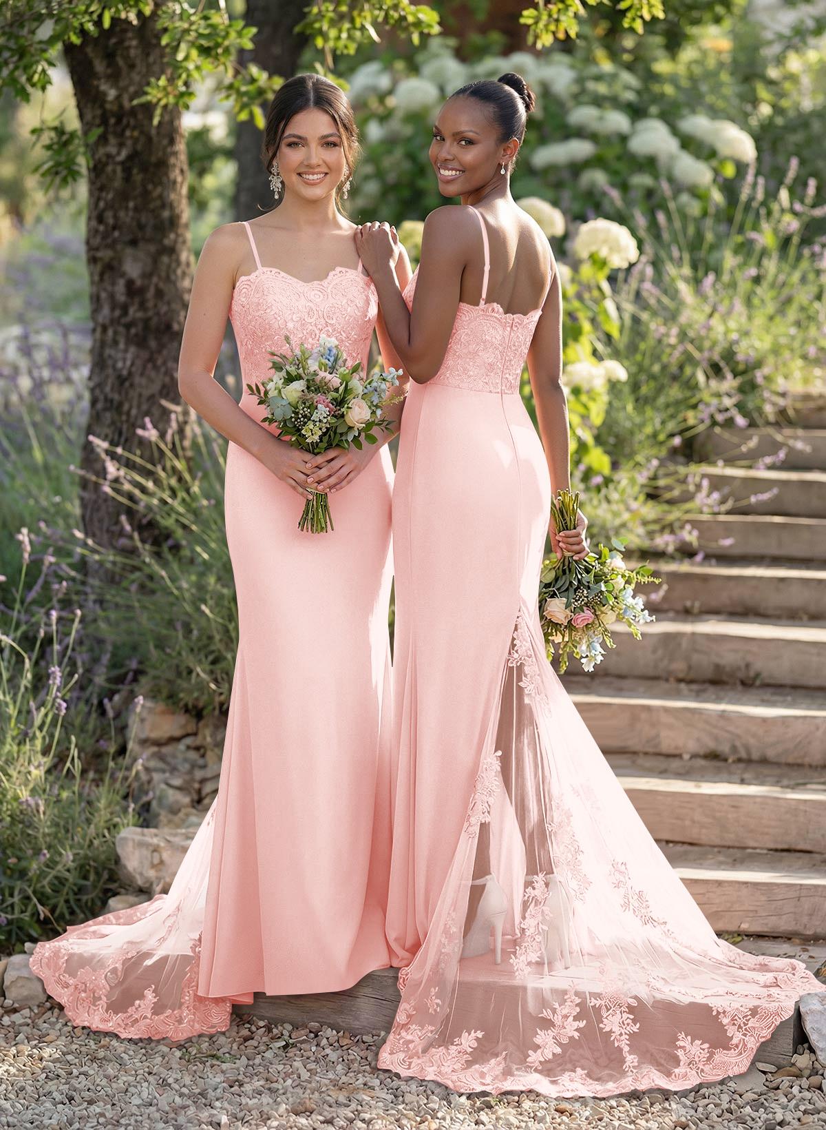 Trumpet/Mermaid Sweetheart Elastic Satin Bridesmaid Dresses With Appliques Lace, product image 39