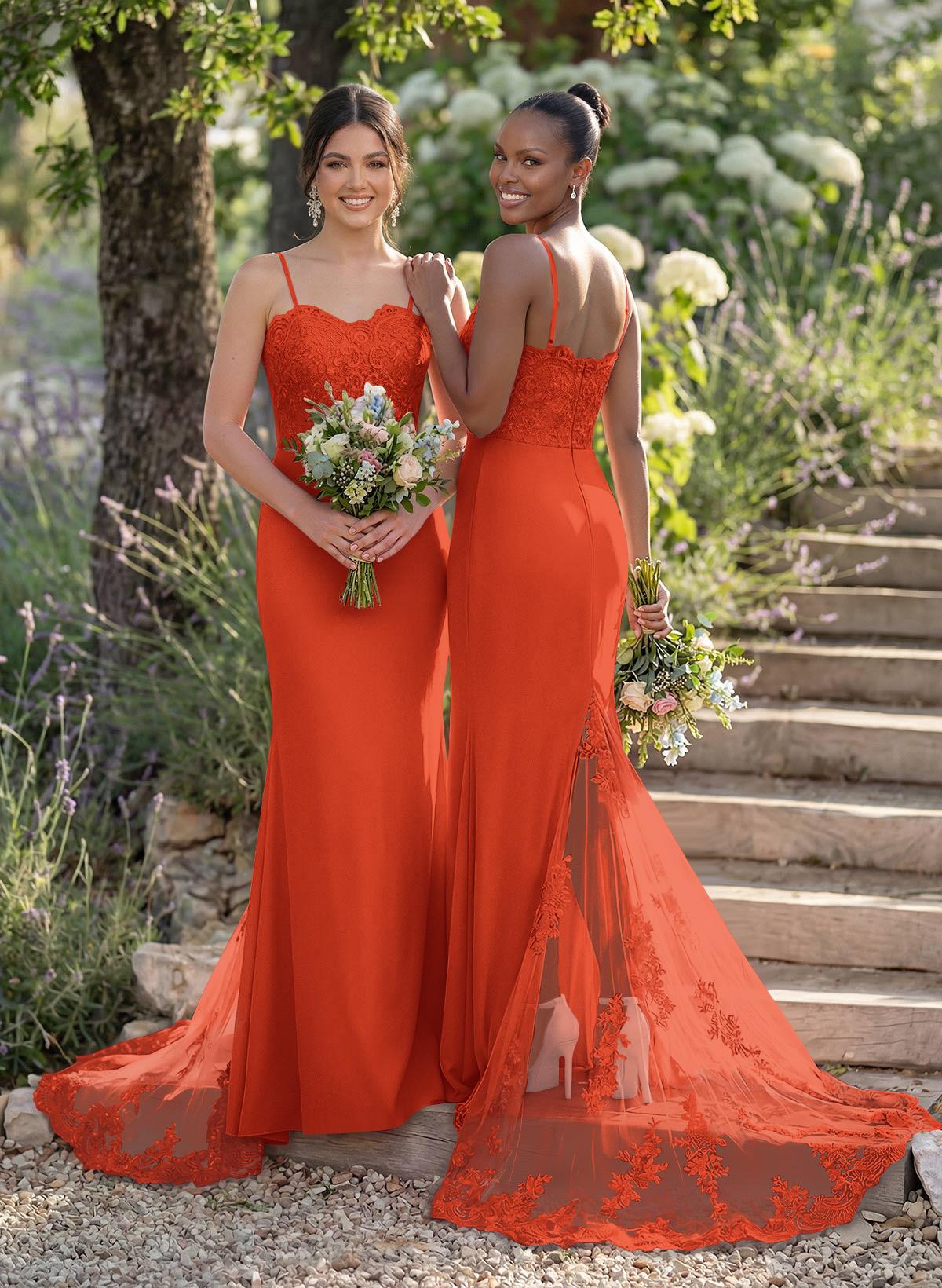Trumpet/Mermaid Sweetheart Elastic Satin Bridesmaid Dresses With Appliques Lace, product image 173