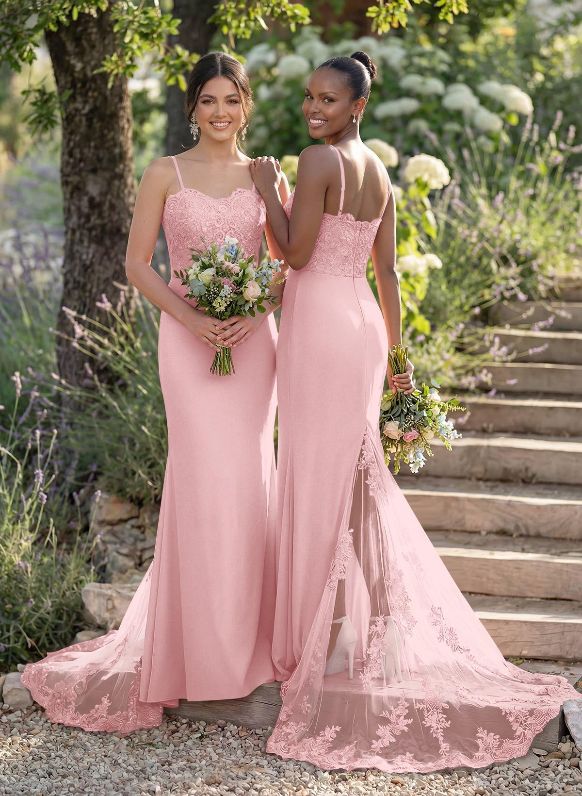 Trumpet/Mermaid Sweetheart Elastic Satin Bridesmaid Dresses With Appliques Lace, product image 128