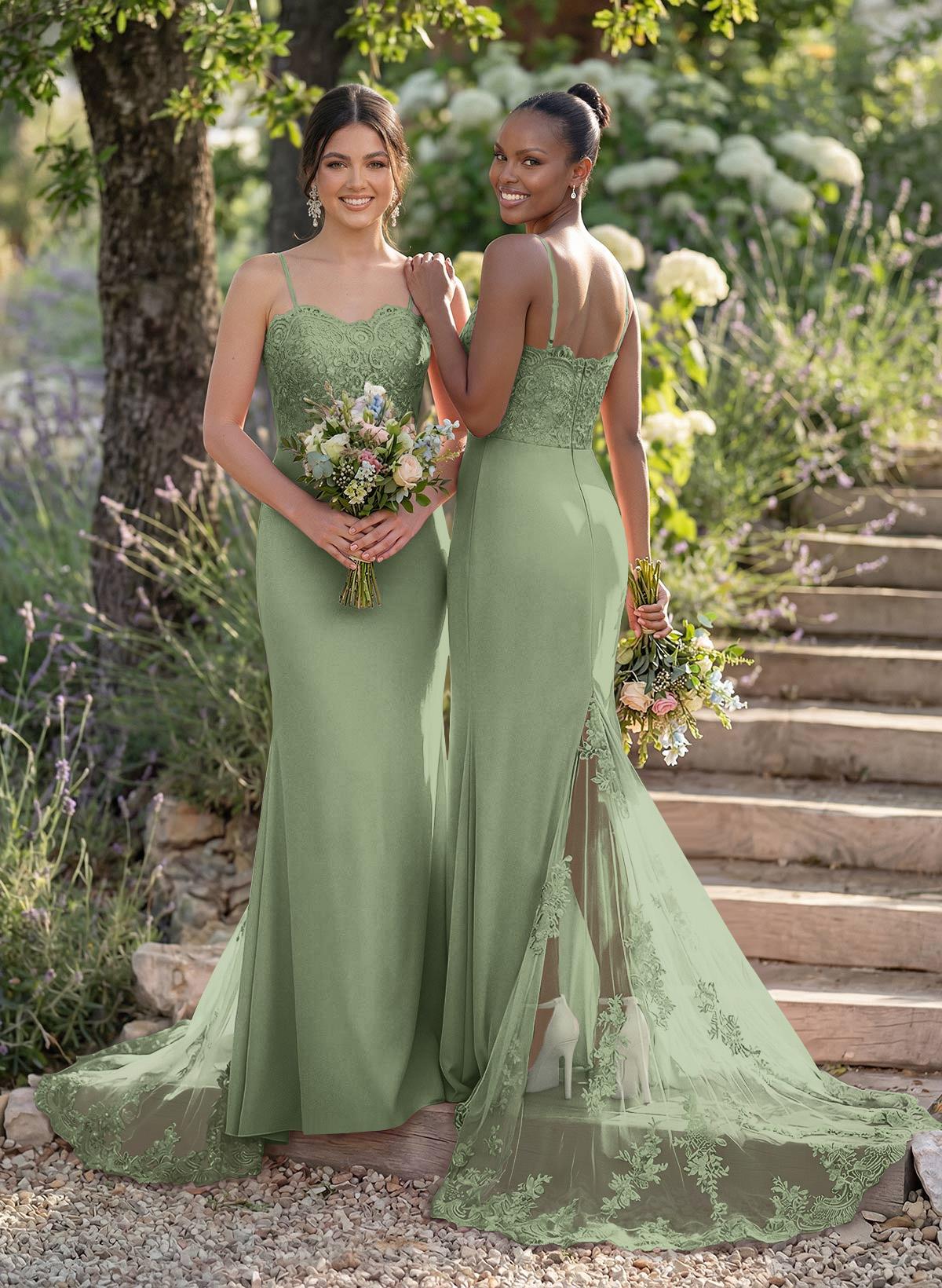 Trumpet/Mermaid Sweetheart Elastic Satin Bridesmaid Dresses With Appliques Lace, product image 54