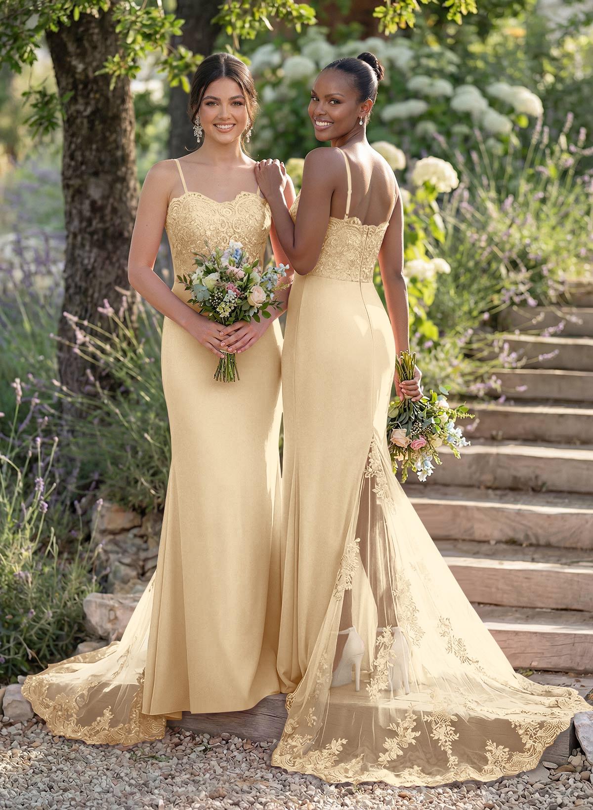 Trumpet/Mermaid Sweetheart Elastic Satin Bridesmaid Dresses With Appliques Lace, product image 27