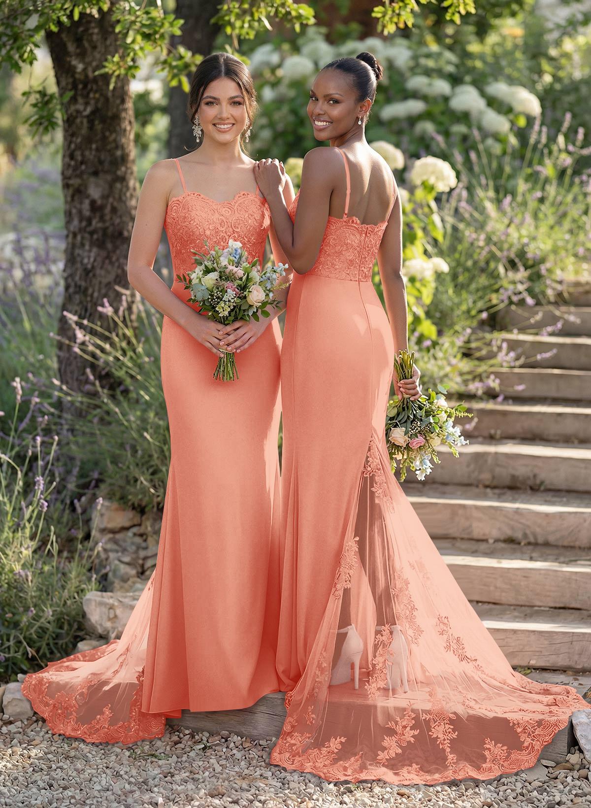 Trumpet/Mermaid Sweetheart Elastic Satin Bridesmaid Dresses With Appliques Lace, product image 86
